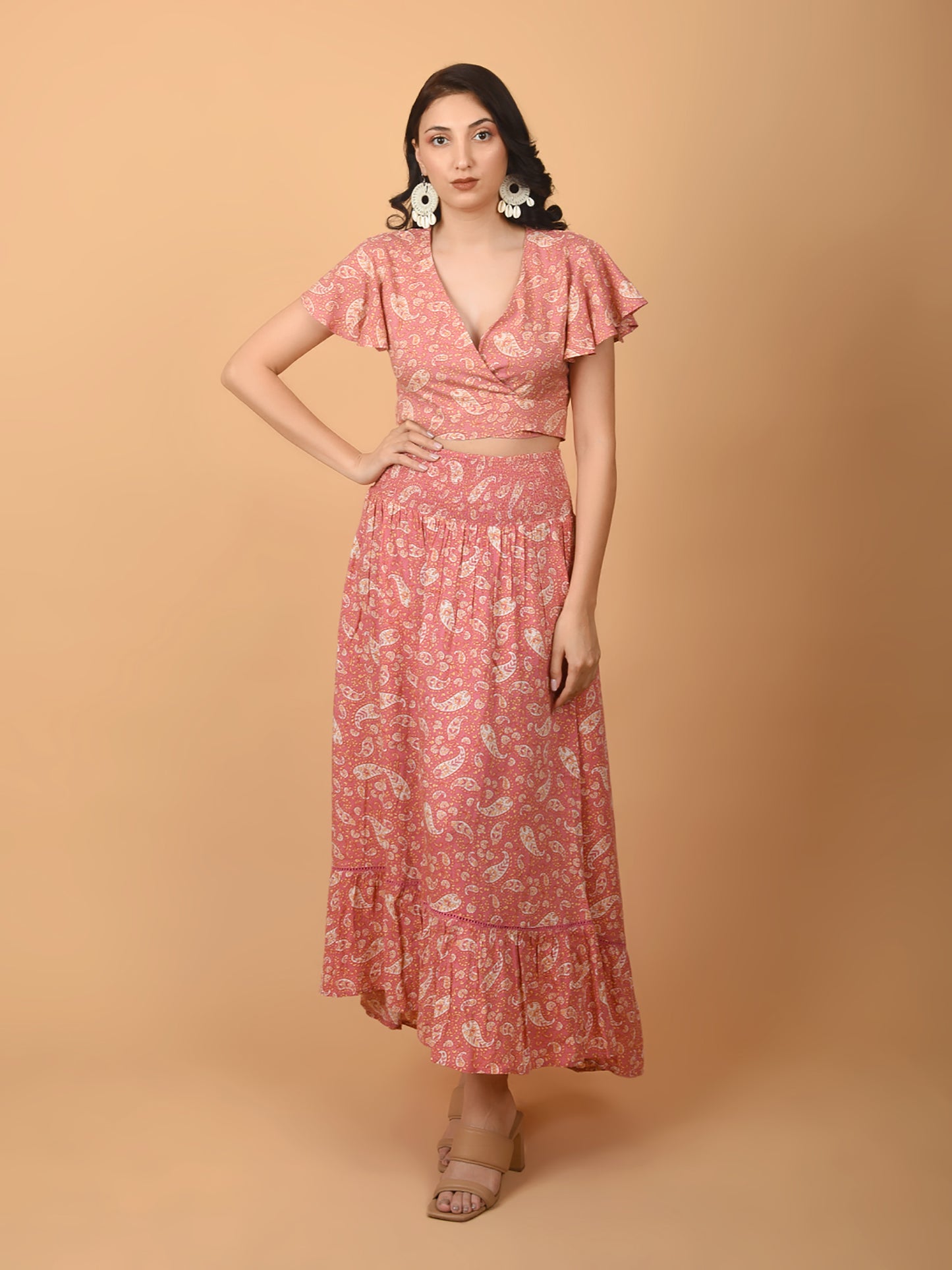 Flawless Women Pink Printed Co-Ord Sets | ROSE