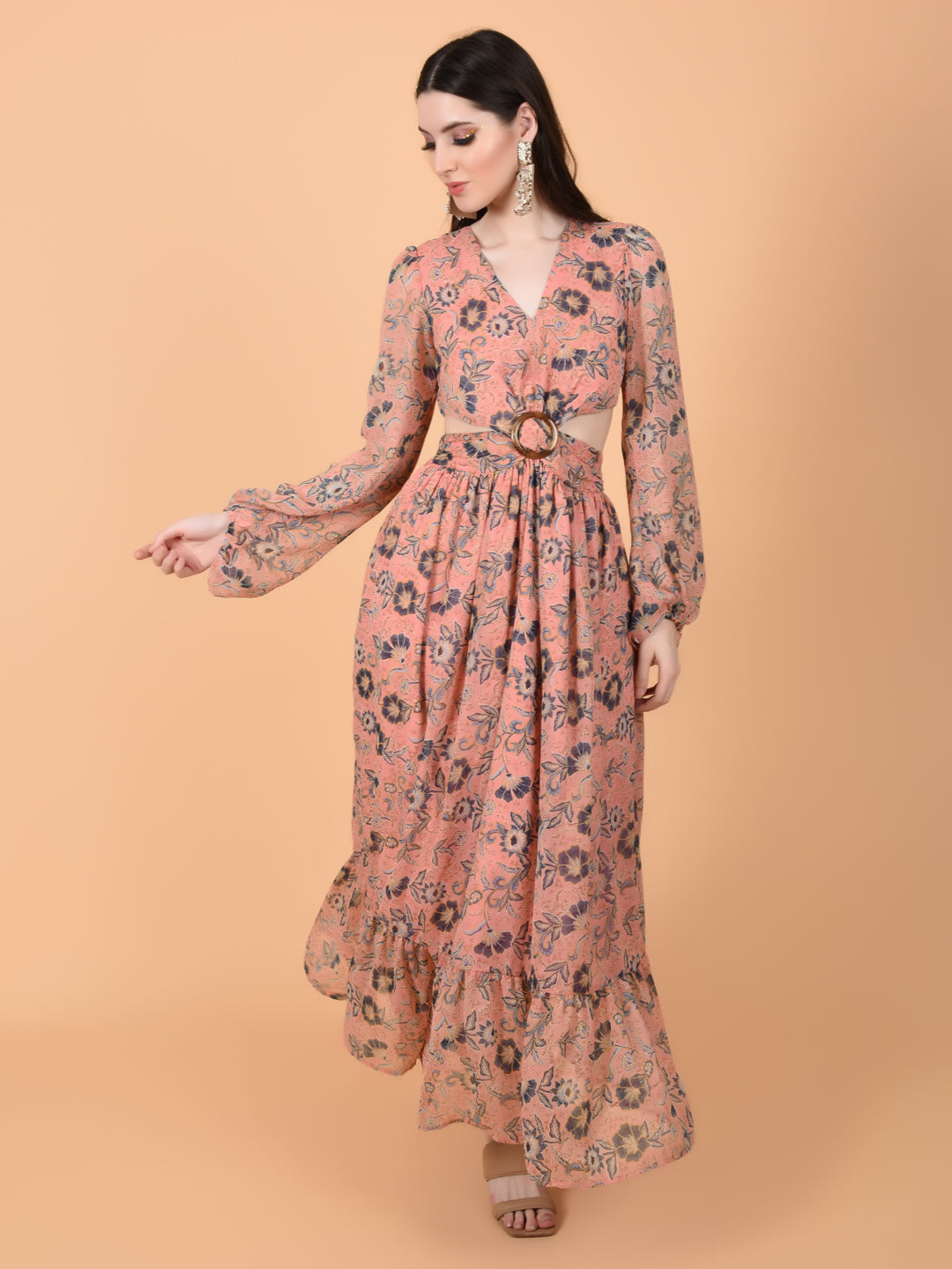 Flawless Women Pink Printed Cut Out Dress | MONICA Being Flawless