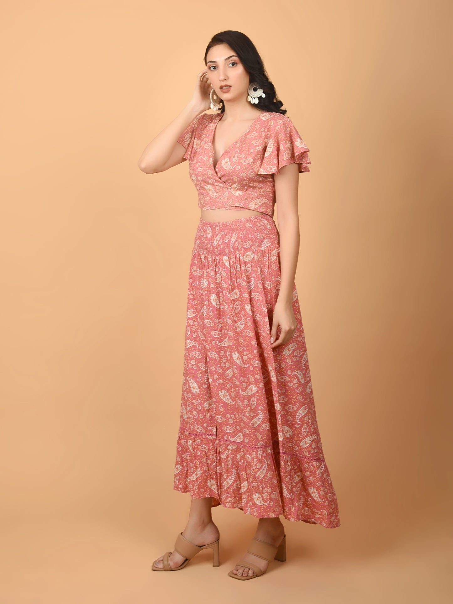 Flawless Women Pink Printed Co-Ord Sets | ROSE