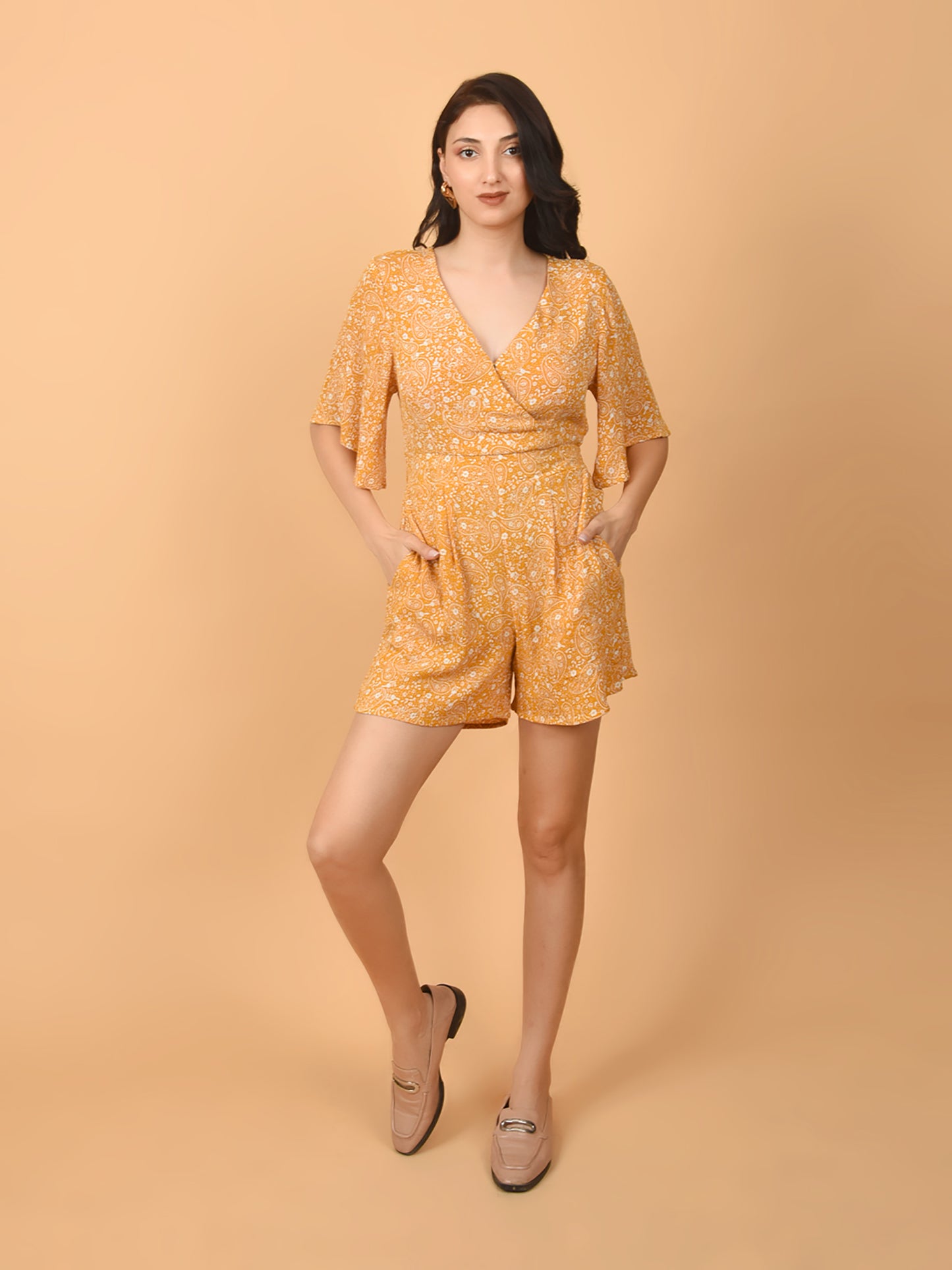 Flawless Mustard Yellow Beach Mini Playsuit For Women | MIA