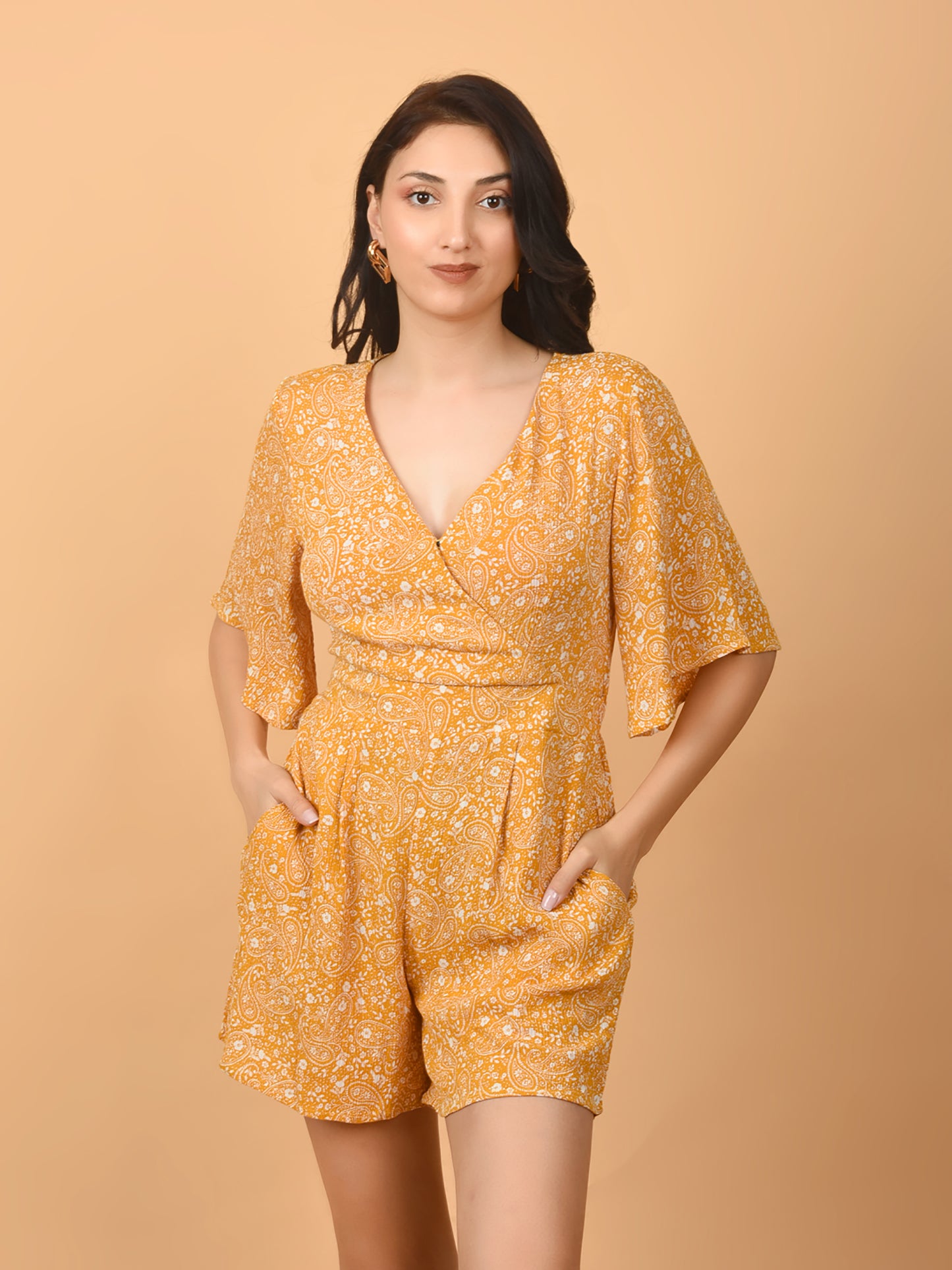 Flawless Mustard Yellow Beach Mini Playsuit For Women | MIA