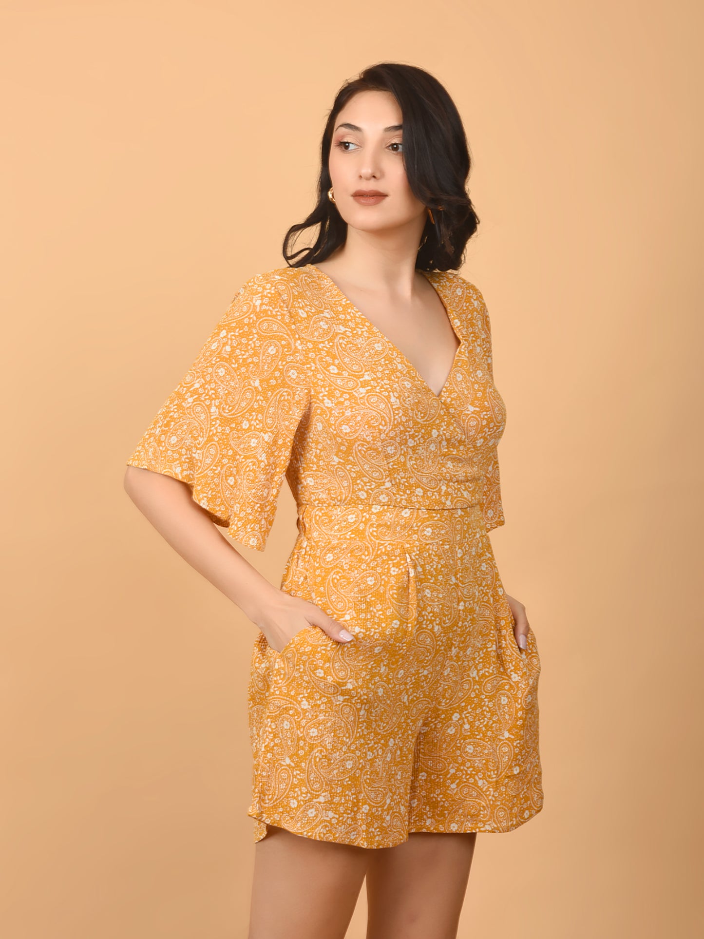 Flawless Mustard Yellow Beach Mini Playsuit For Women | MIA