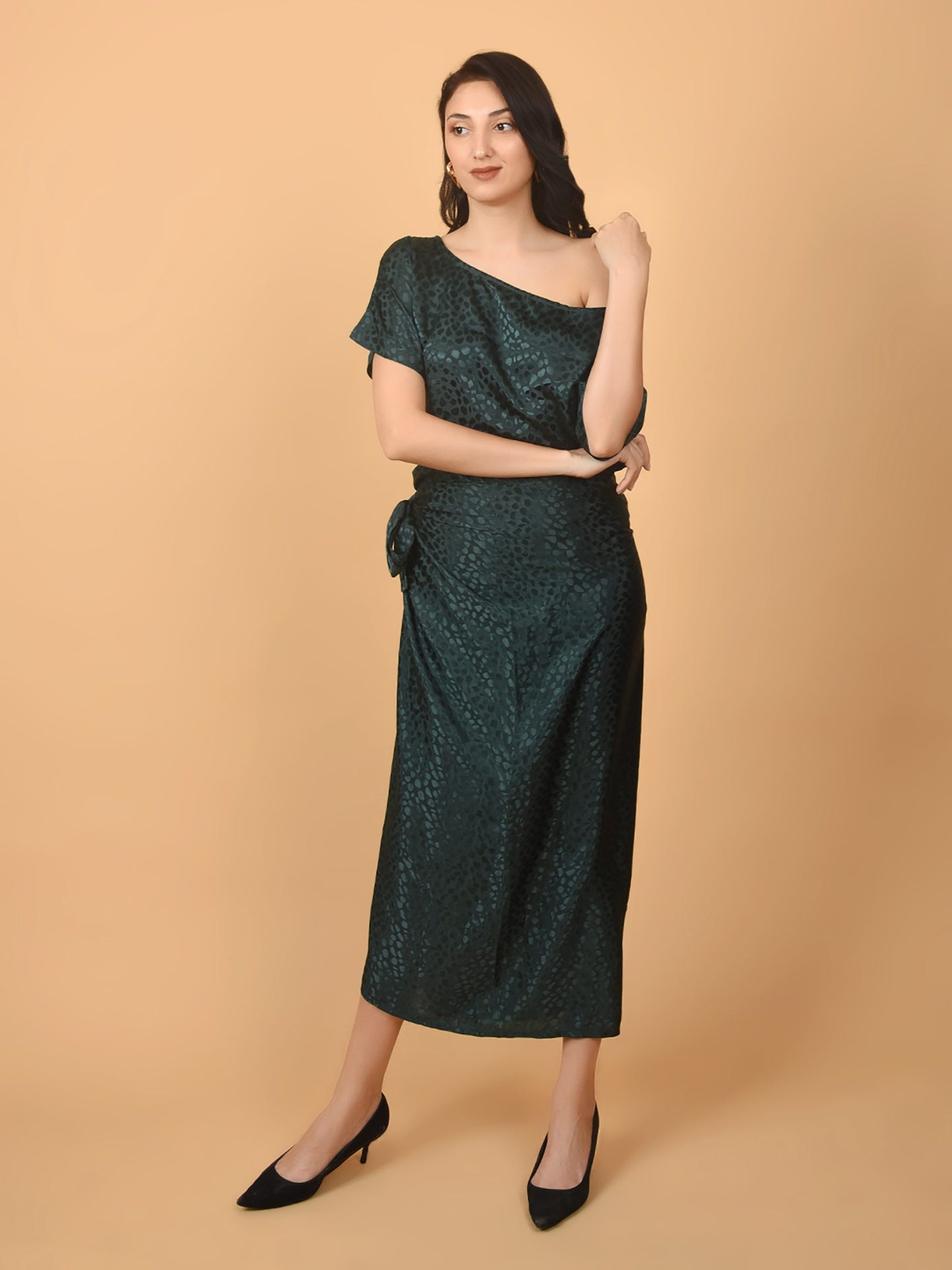 Flawless Women Green Top With Wrap Skirt Co Ord Set | EMILY
