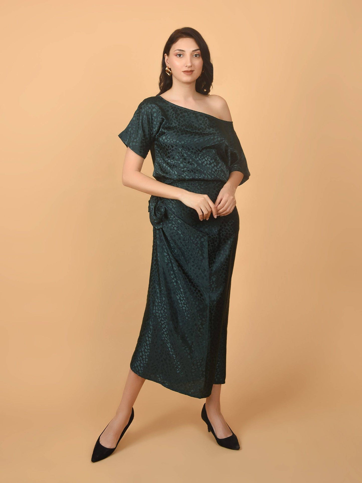 Flawless Women Green Top With Wrap Skirt Co Ord Set | EMILY