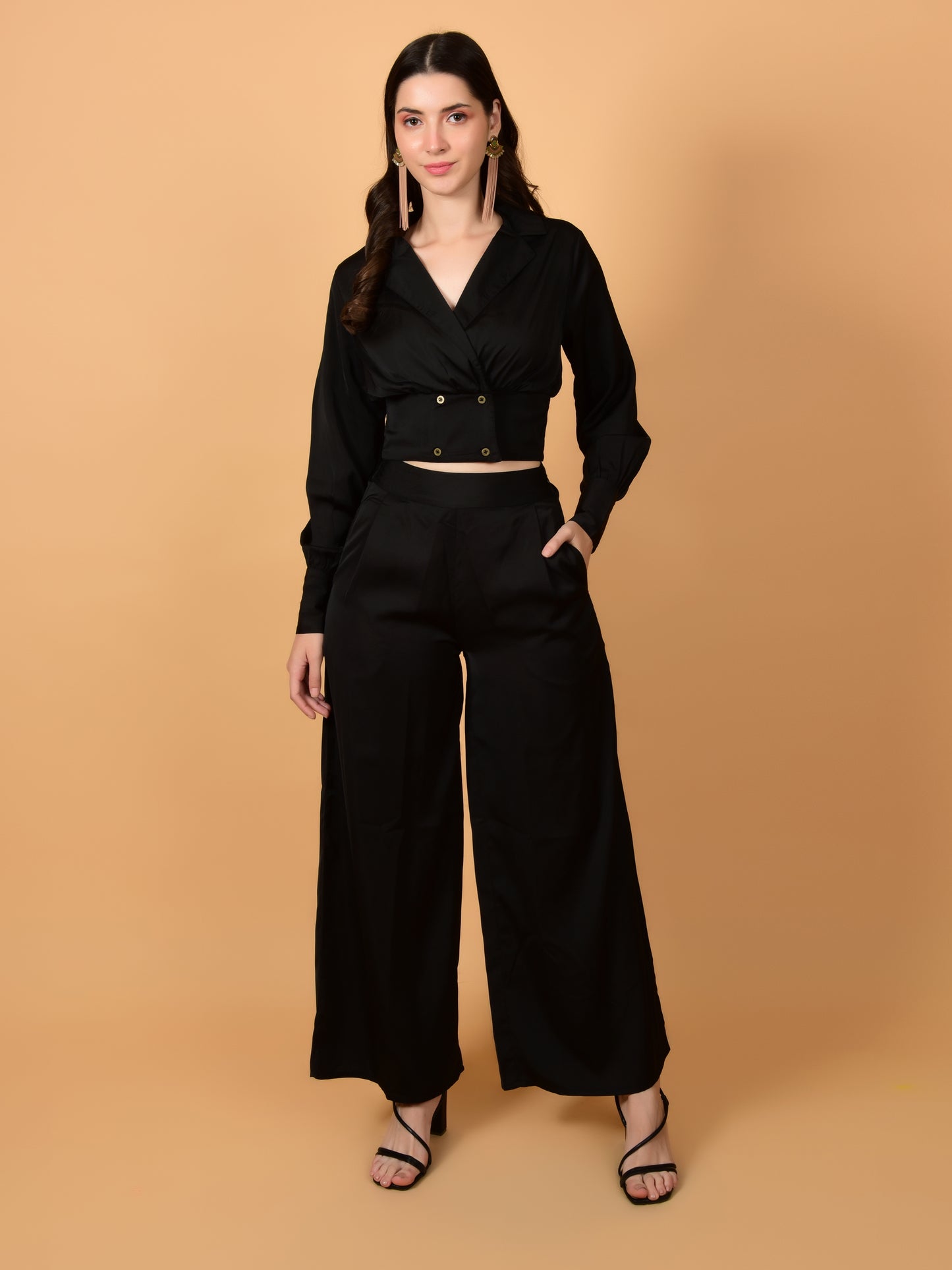 Flawless Women Black Satin Co-Ord Set | DIXI Being Flawless