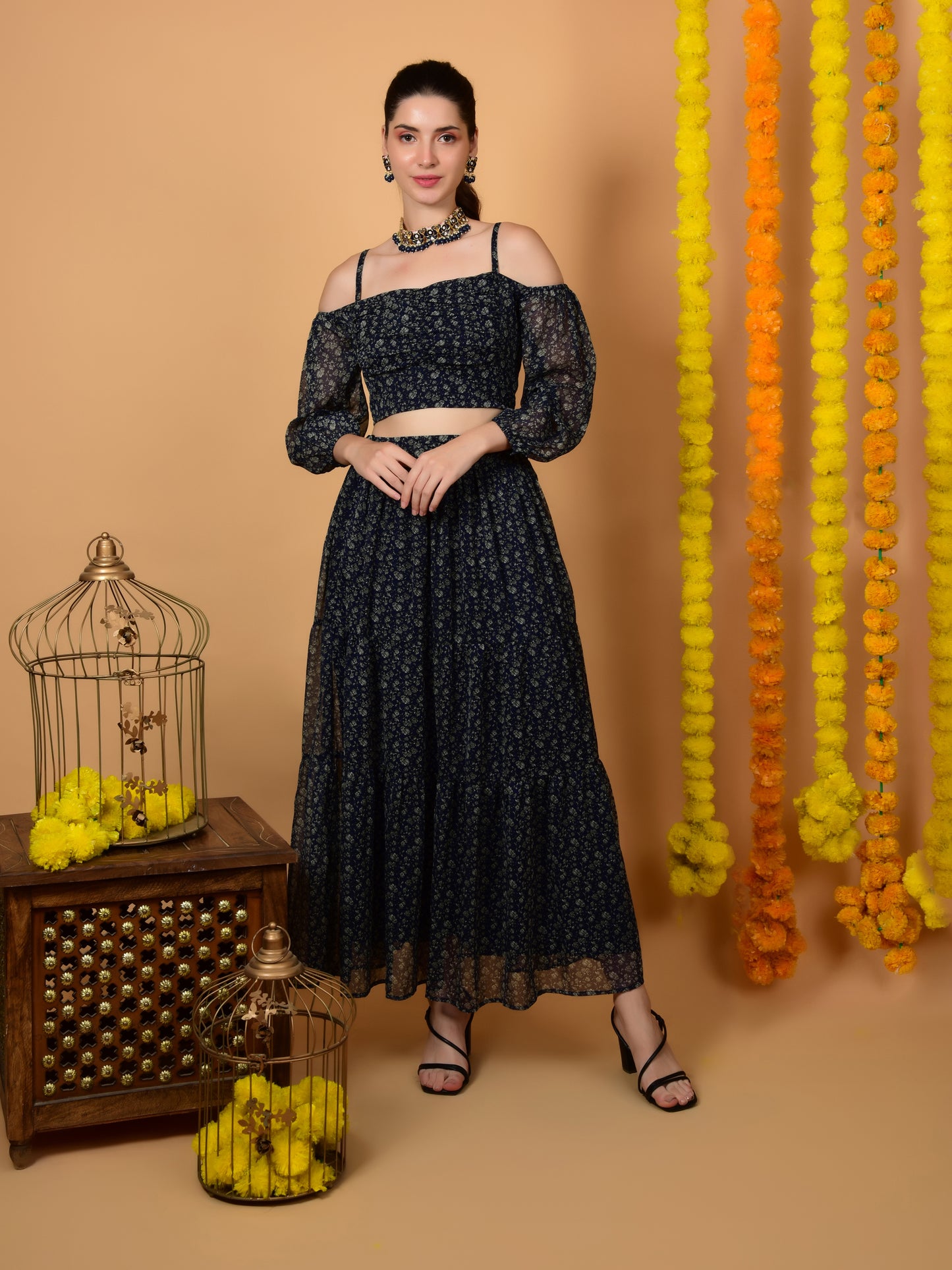 Flawless Party Wear Navy Print Co-ord Set For Women | TIMITHY Being Flawless