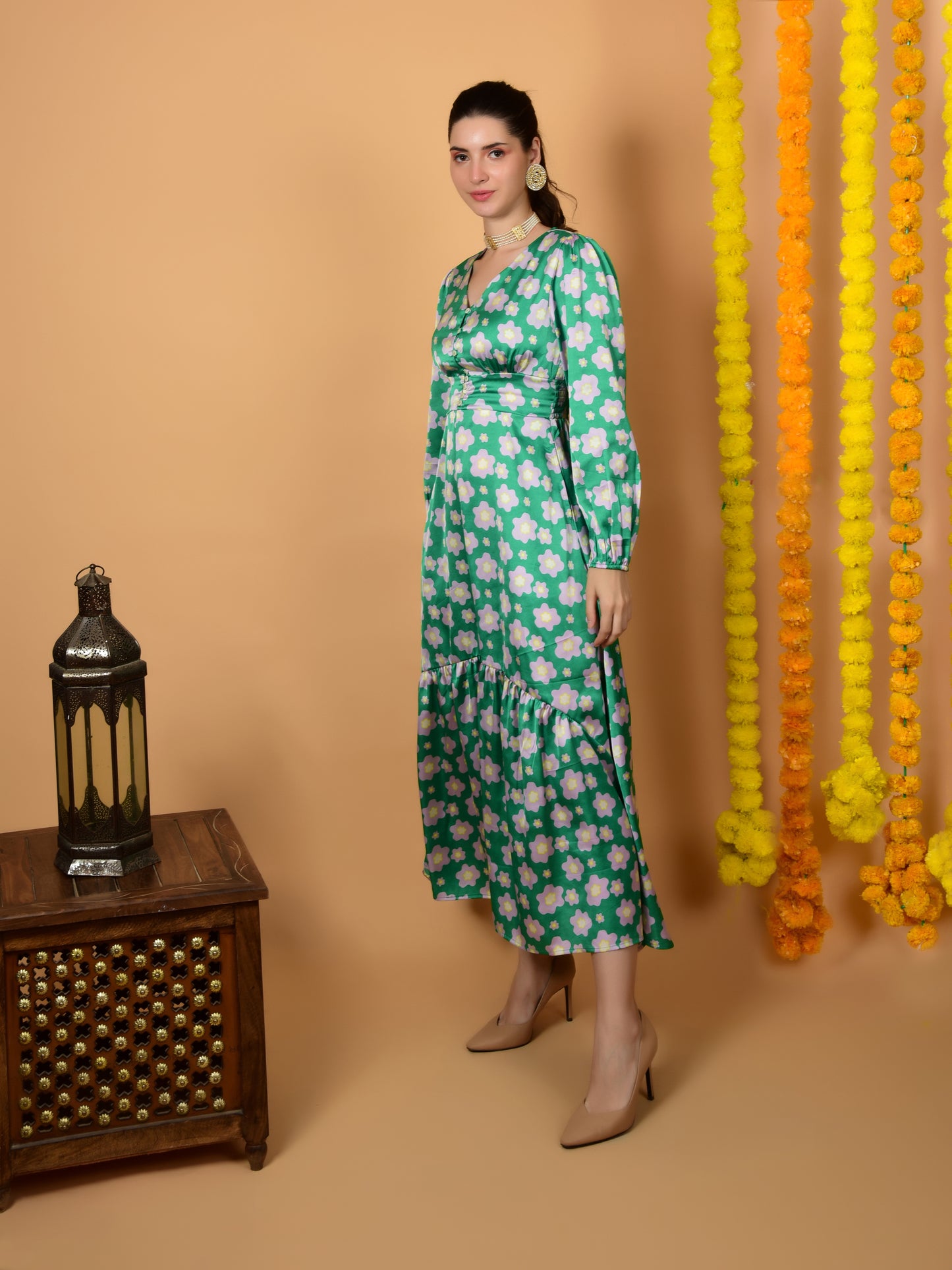 Flawless Women Preety Green Print Dress | MEDOW Being Flawless