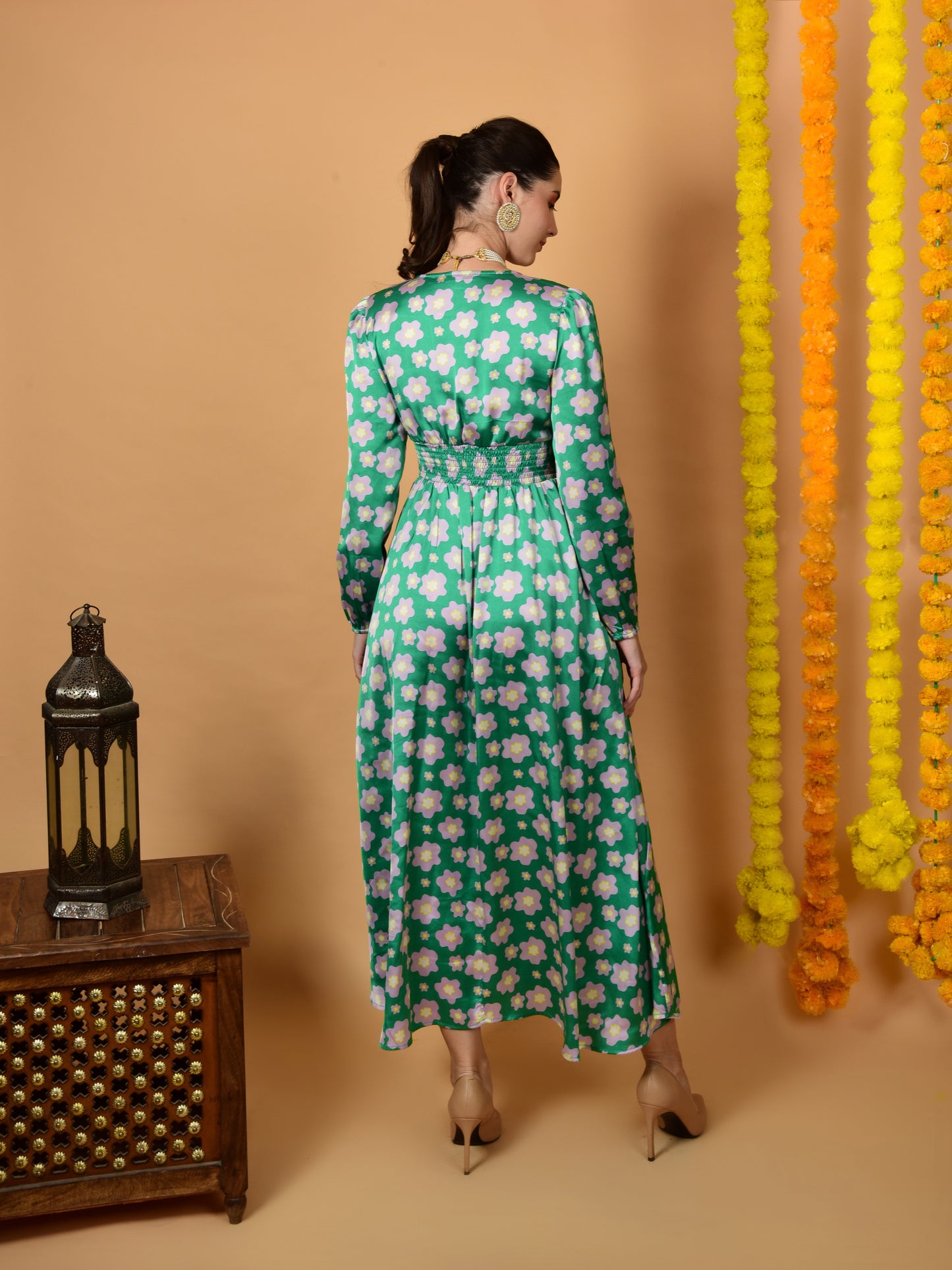 Flawless Women Preety Green Print Dress | MEDOW Being Flawless