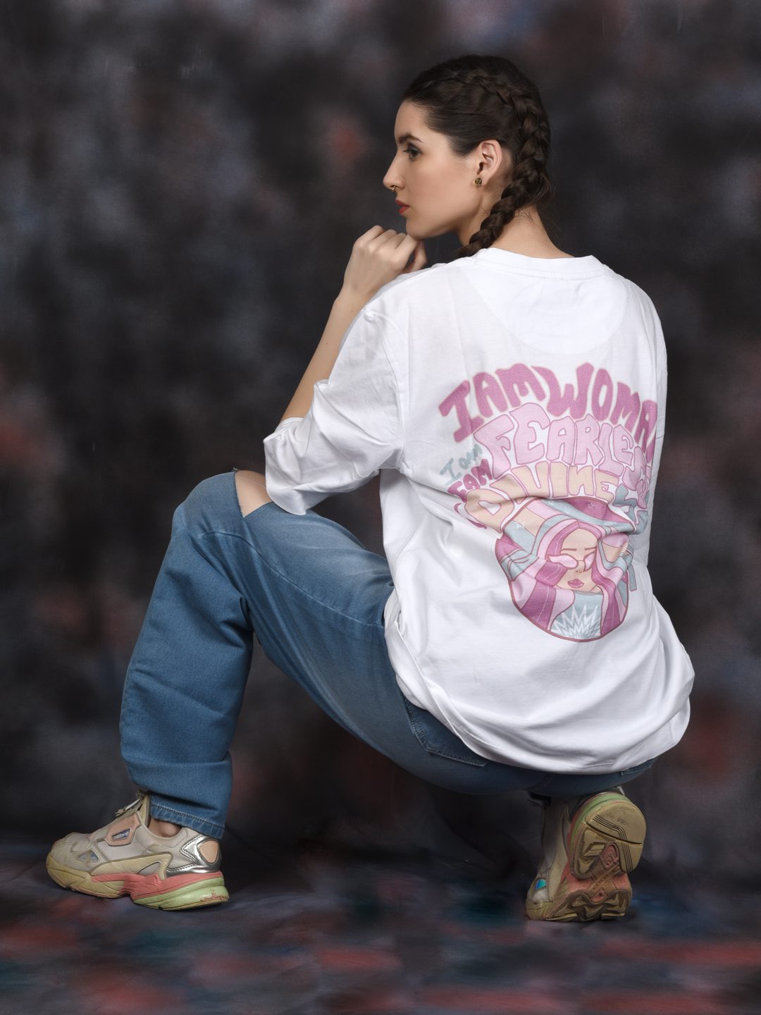 Flawless Women Fearless White Oversized T-Shirt