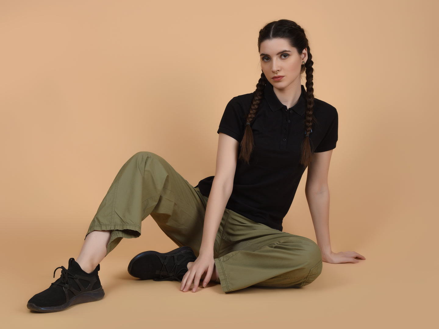 Flawless Women Black Bum Organic Polo T-Shirt Being Flawless
