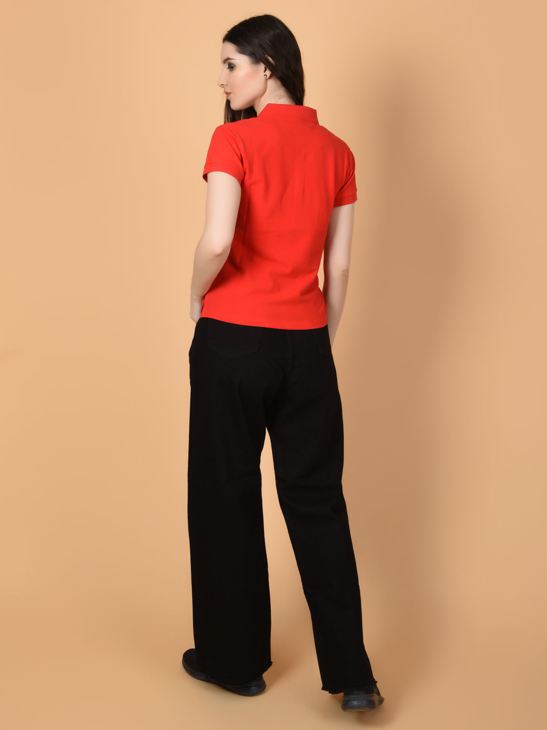 Flawless Women Red Organic Polo T-Shirt Being Flawless