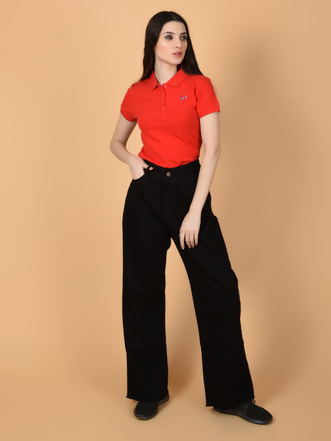 Flawless Women Red Organic Polo T-Shirt Being Flawless