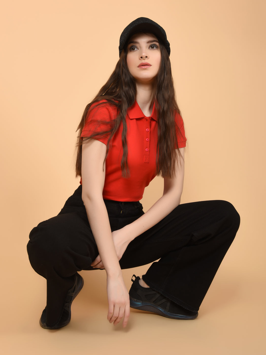 Flawless Women Red Organic Polo T-Shirt Being Flawless