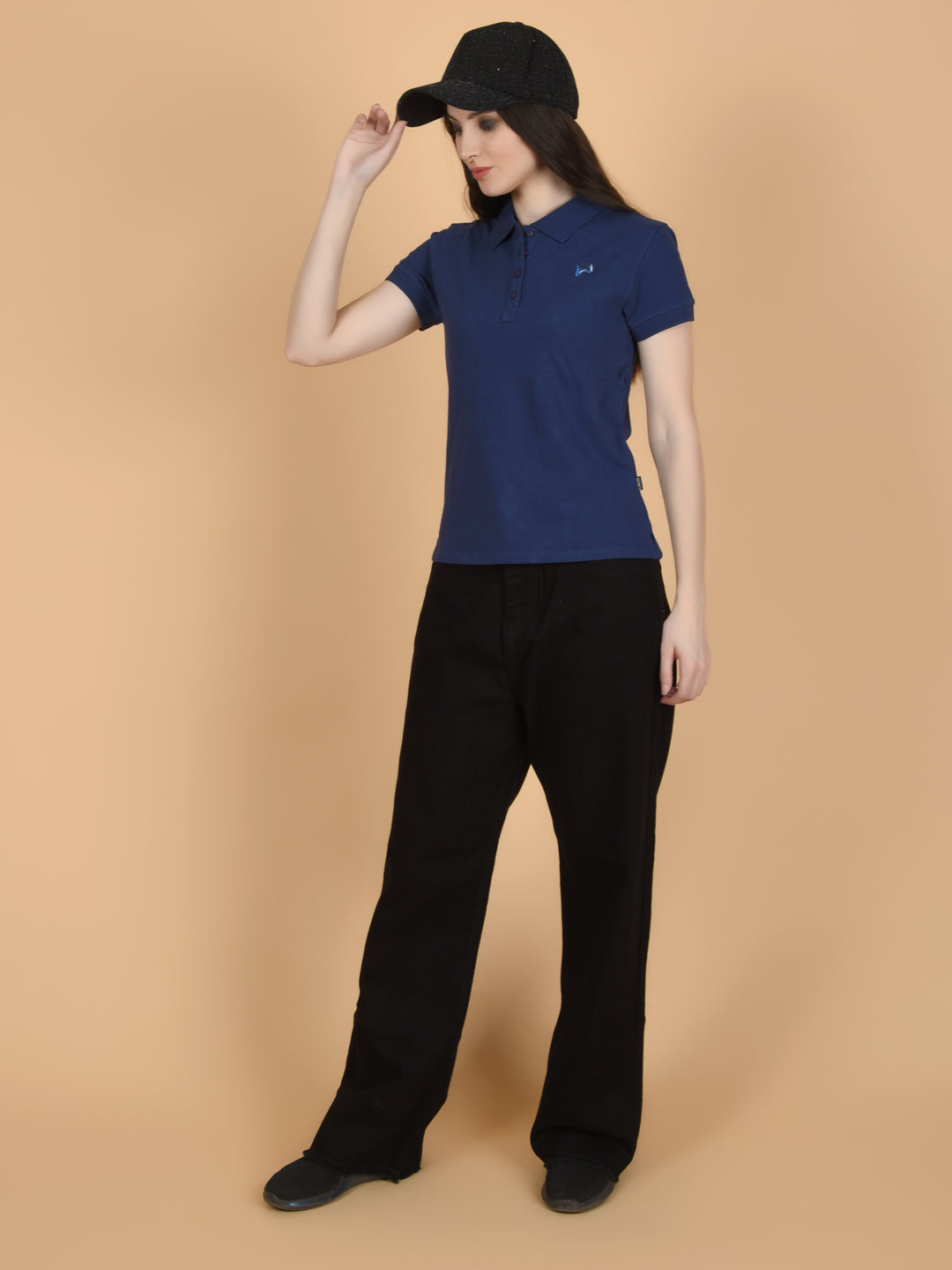 Flawless Women Organic Navy Polo T-Shirt Being Flawless