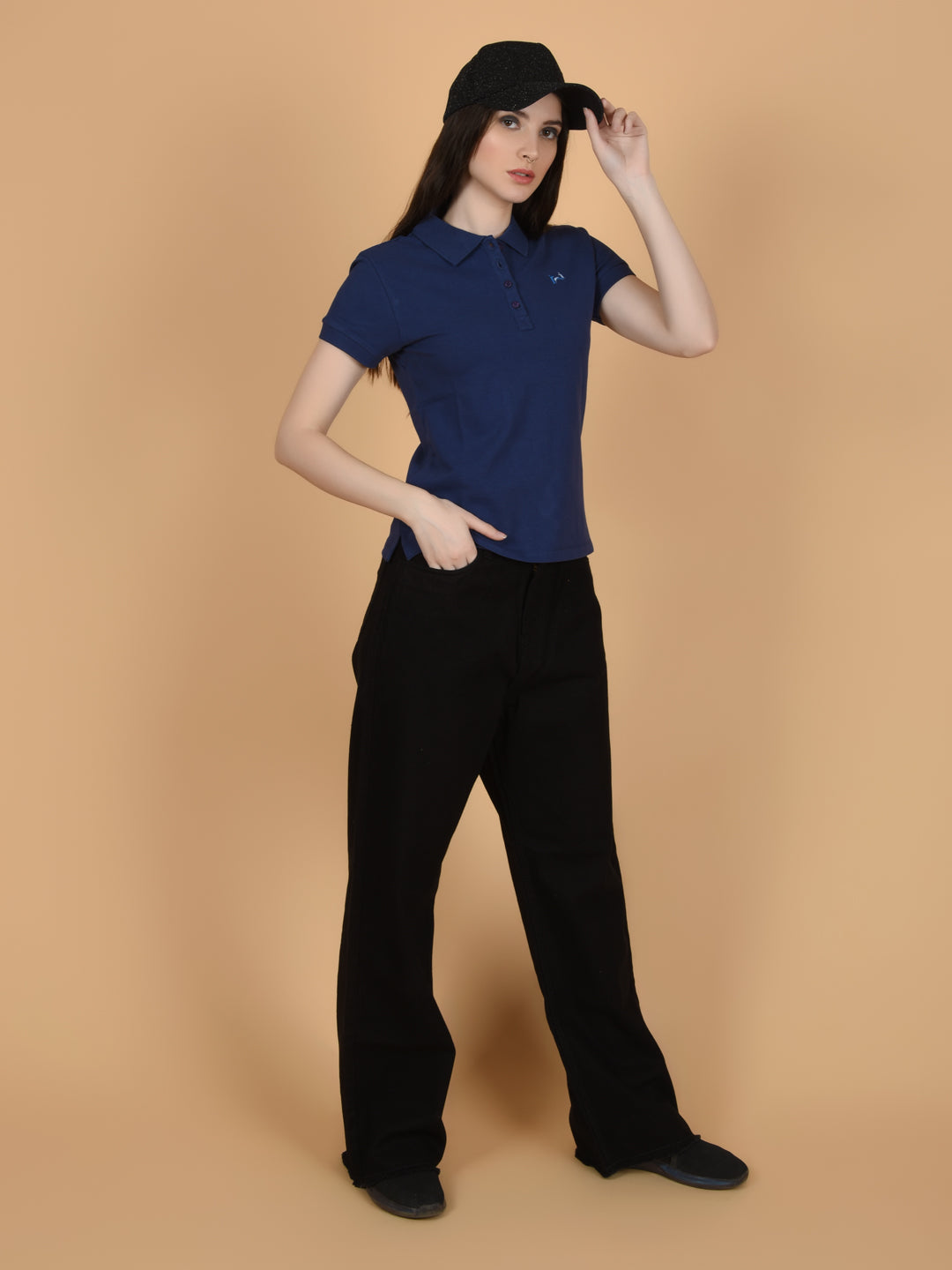 Flawless Women Organic Navy Polo T-Shirt Being Flawless