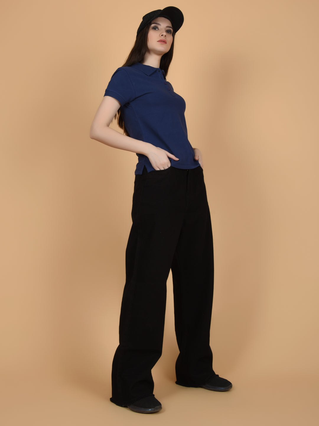 Flawless Women Organic Navy Polo T-Shirt Being Flawless