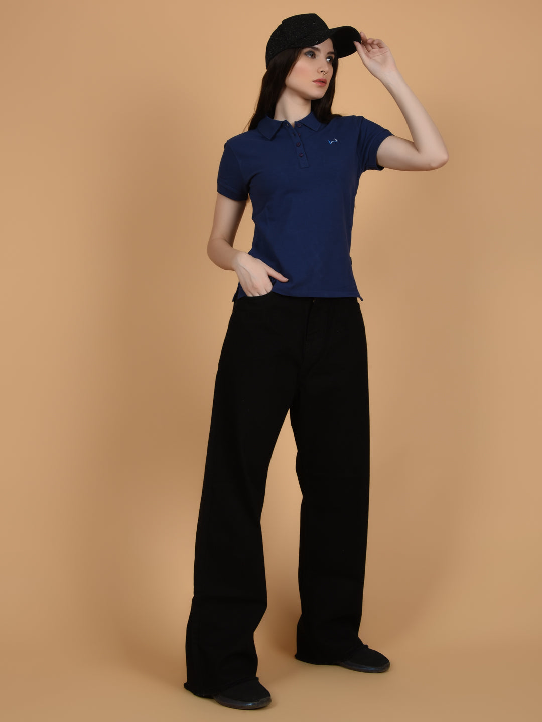 Flawless Women Organic Navy Polo T-Shirt Being Flawless