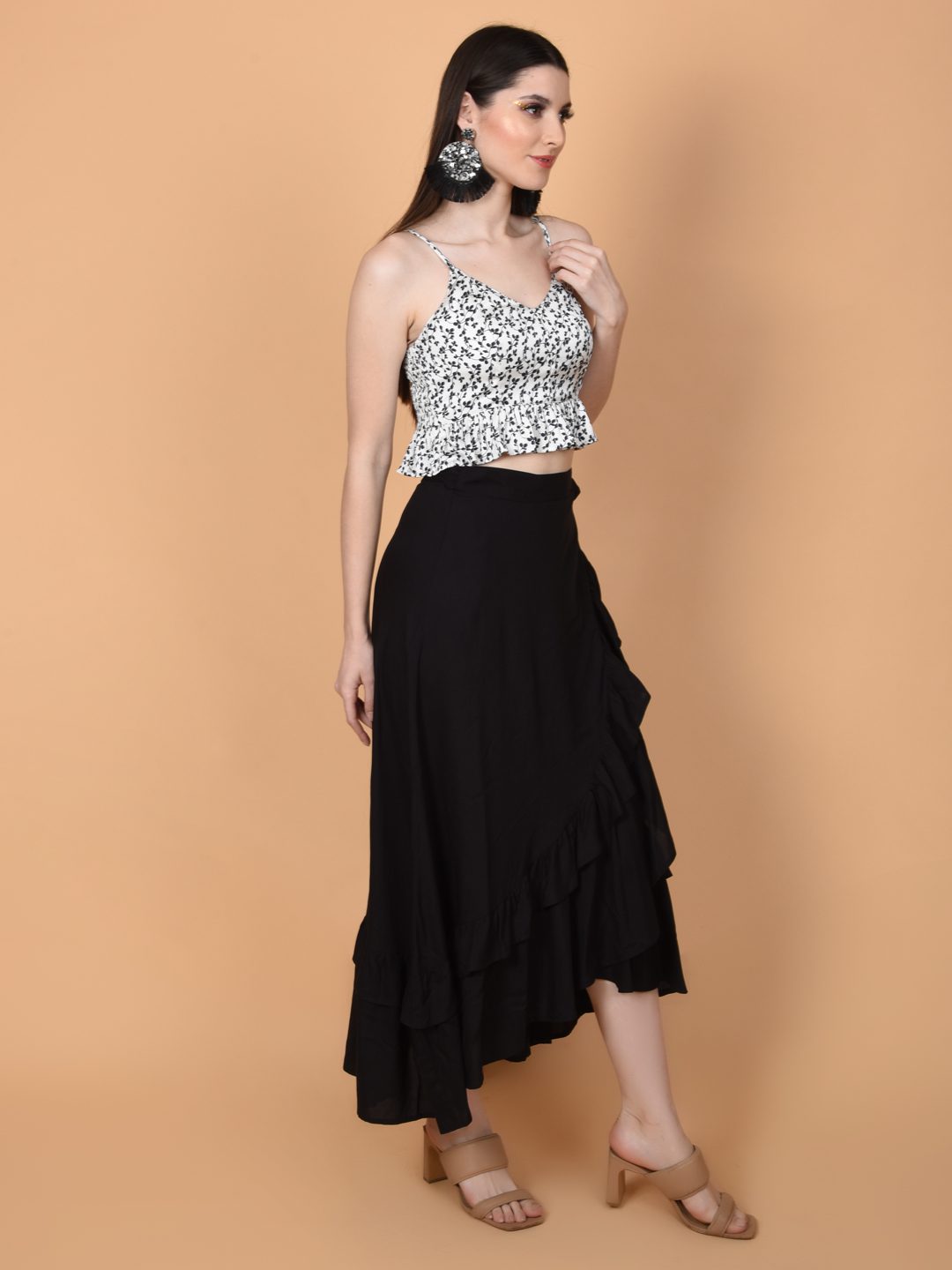 Flawlesss Women Stylish and Versatile FashionBlack Wrap Around Tie Knot Skirt Being Flawless