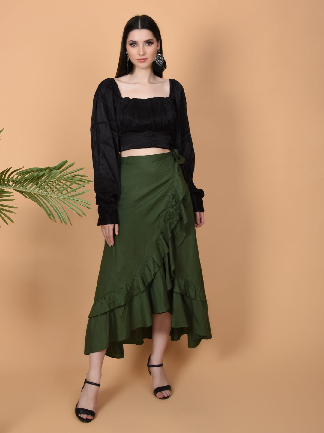 Flawless Women's Olive Wrap Around Tie Knot Skirt - Stylish and Versatile Fashion