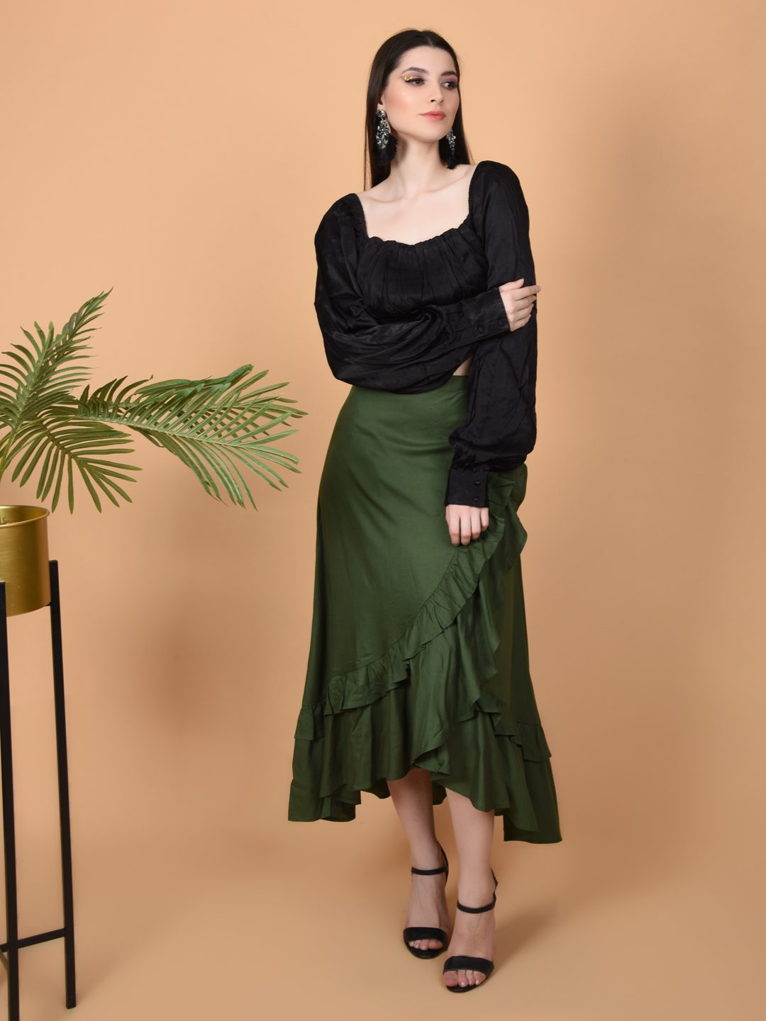 Flawless Women's Olive Wrap Around Tie Knot Skirt - Stylish and Versatile Fashion