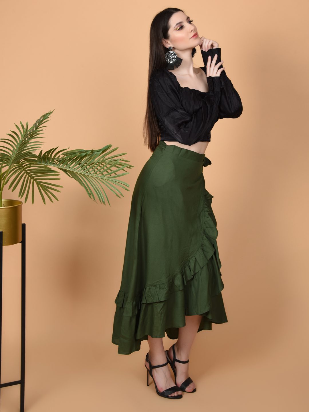 Flawless Women's Olive Wrap Around Tie Knot Skirt - Stylish and Versatile Fashion