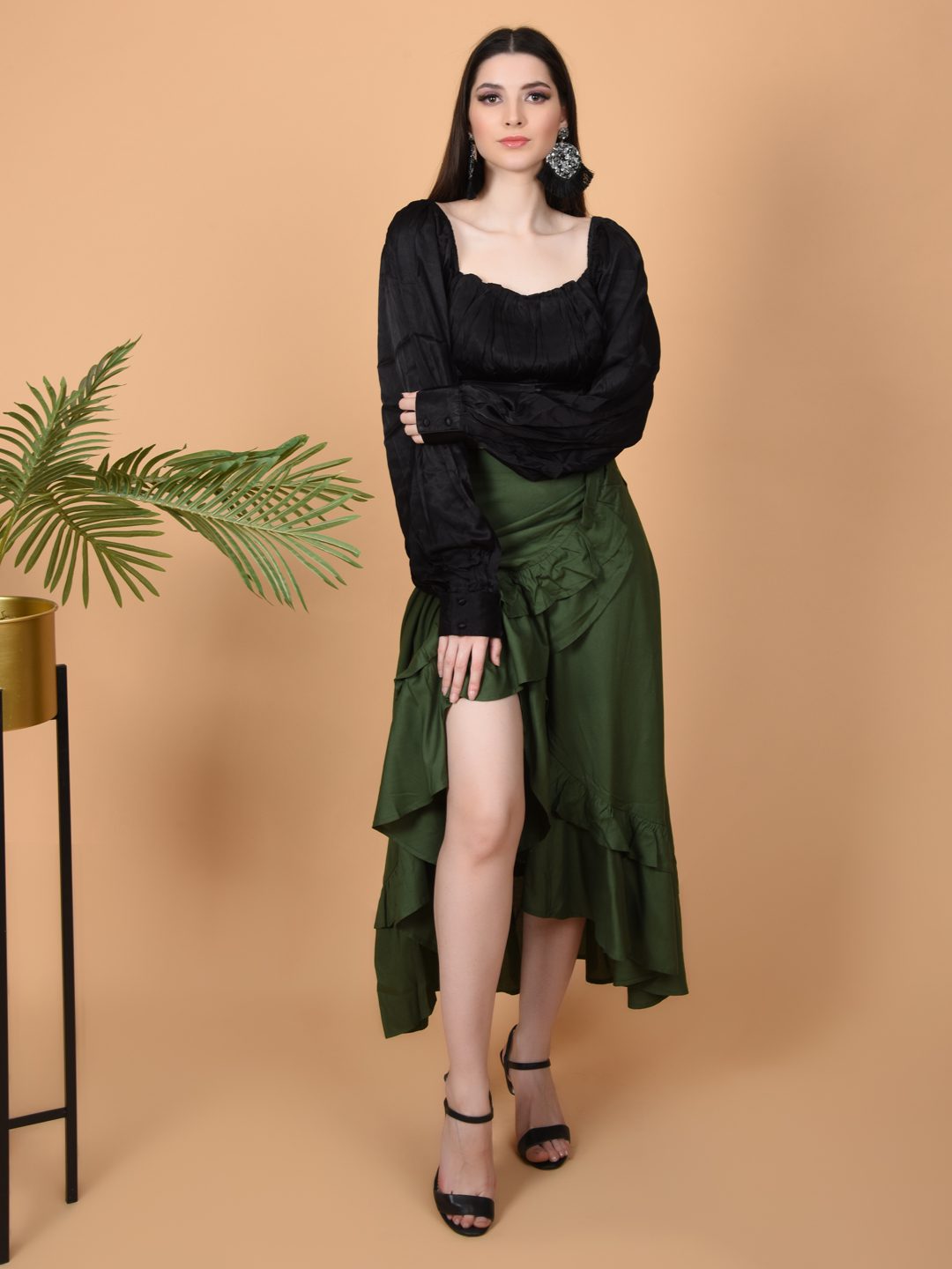Flawless Women's Olive Wrap Around Tie Knot Skirt - Stylish and Versatile Fashion