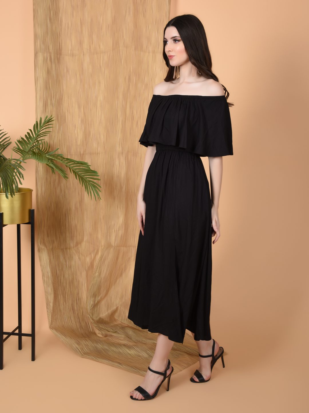 Flawless Women Off Shoulder With Pockets Black Dress | DIANA Being Flawless