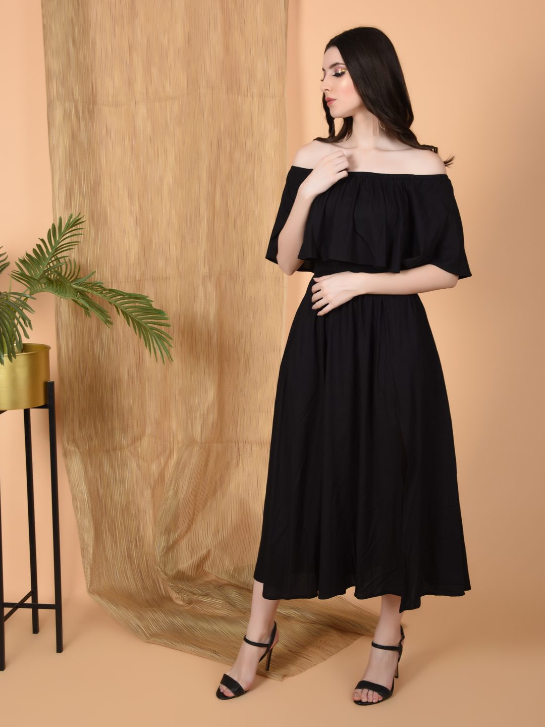 Flawless Women Off Shoulder With Pockets Black Dress | DIANA Being Flawless