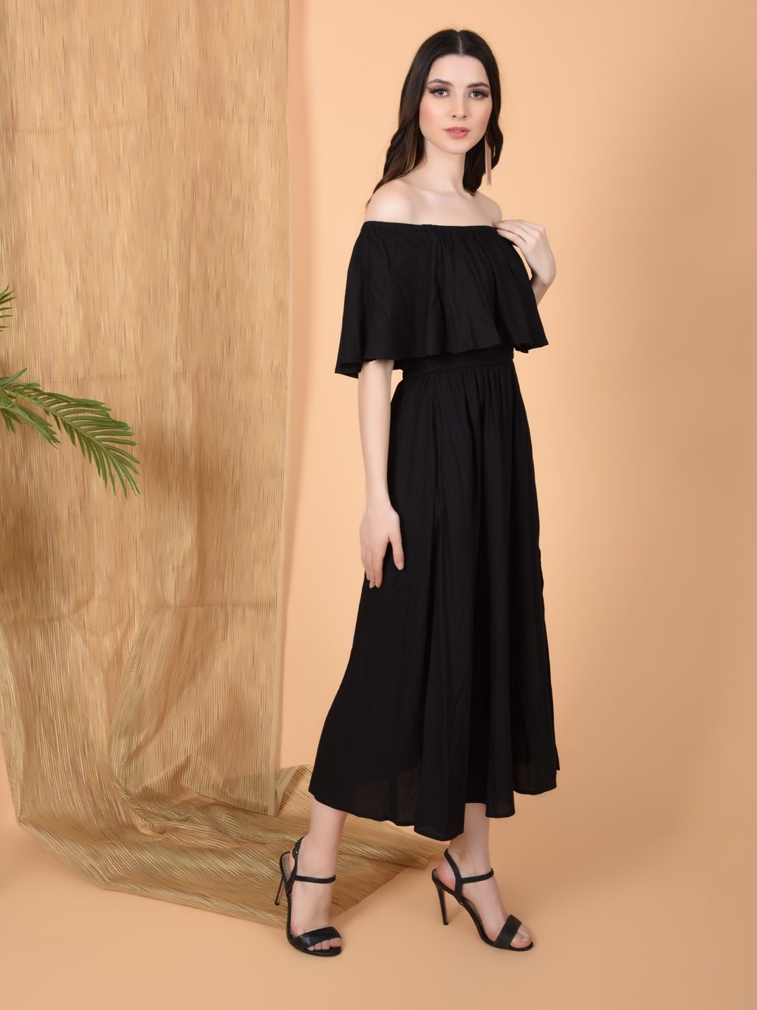 Flawless Women Off Shoulder With Pockets Black Dress | DIANA Being Flawless