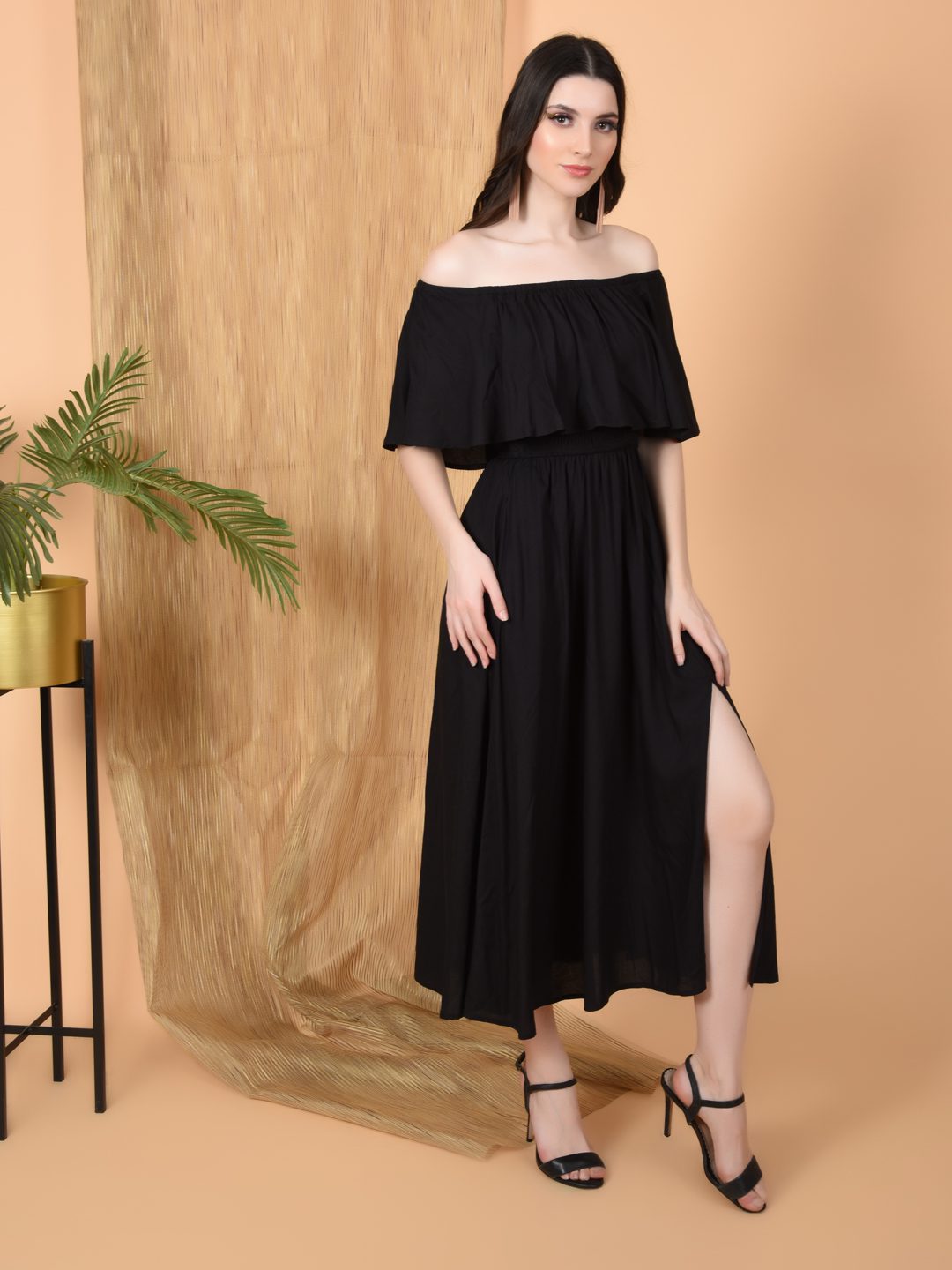 Flawless Women Off Shoulder With Pockets Black Dress | DIANA Being Flawless