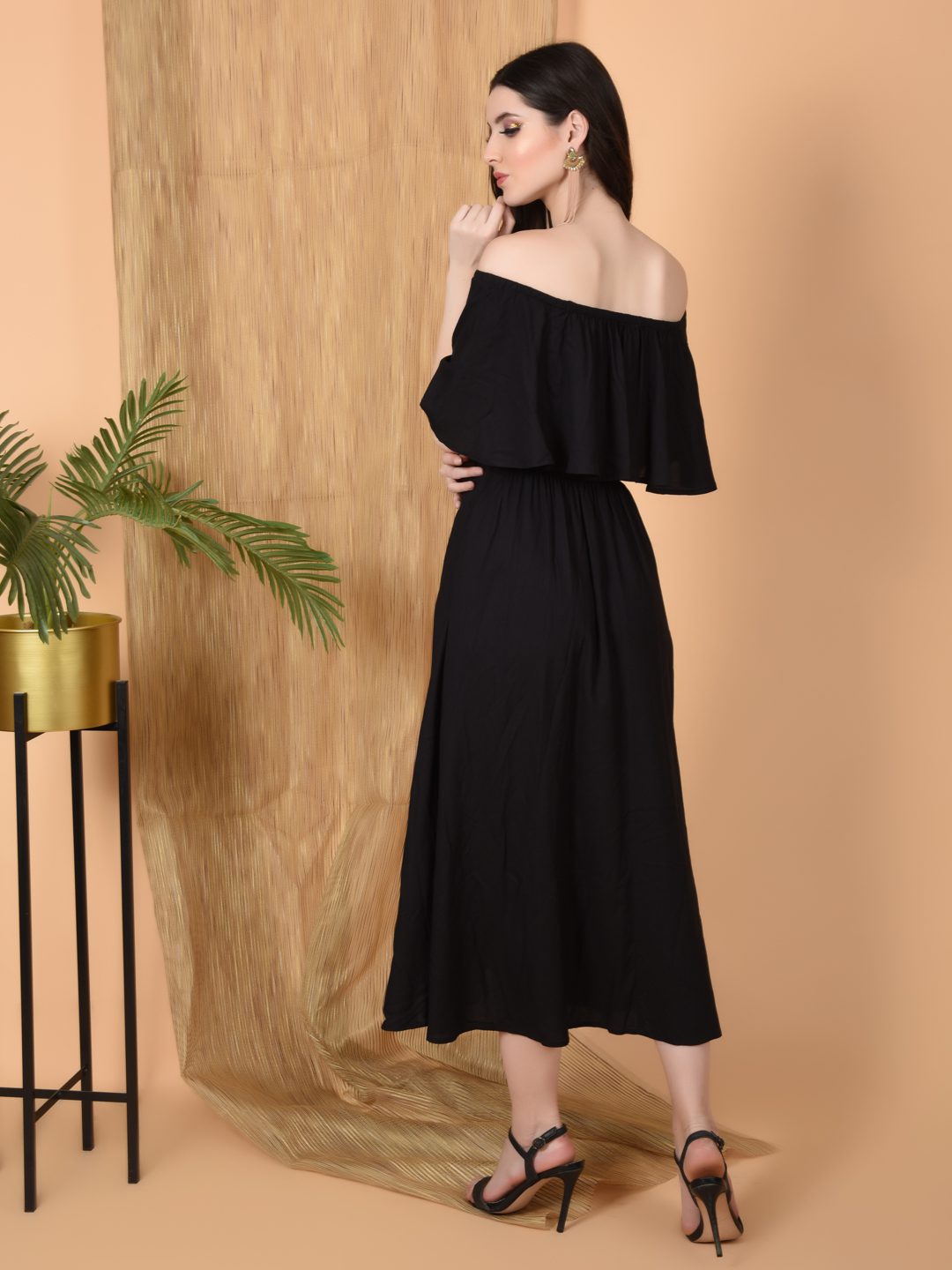 Flawless Women Off Shoulder With Pockets Black Dress | DIANA Being Flawless