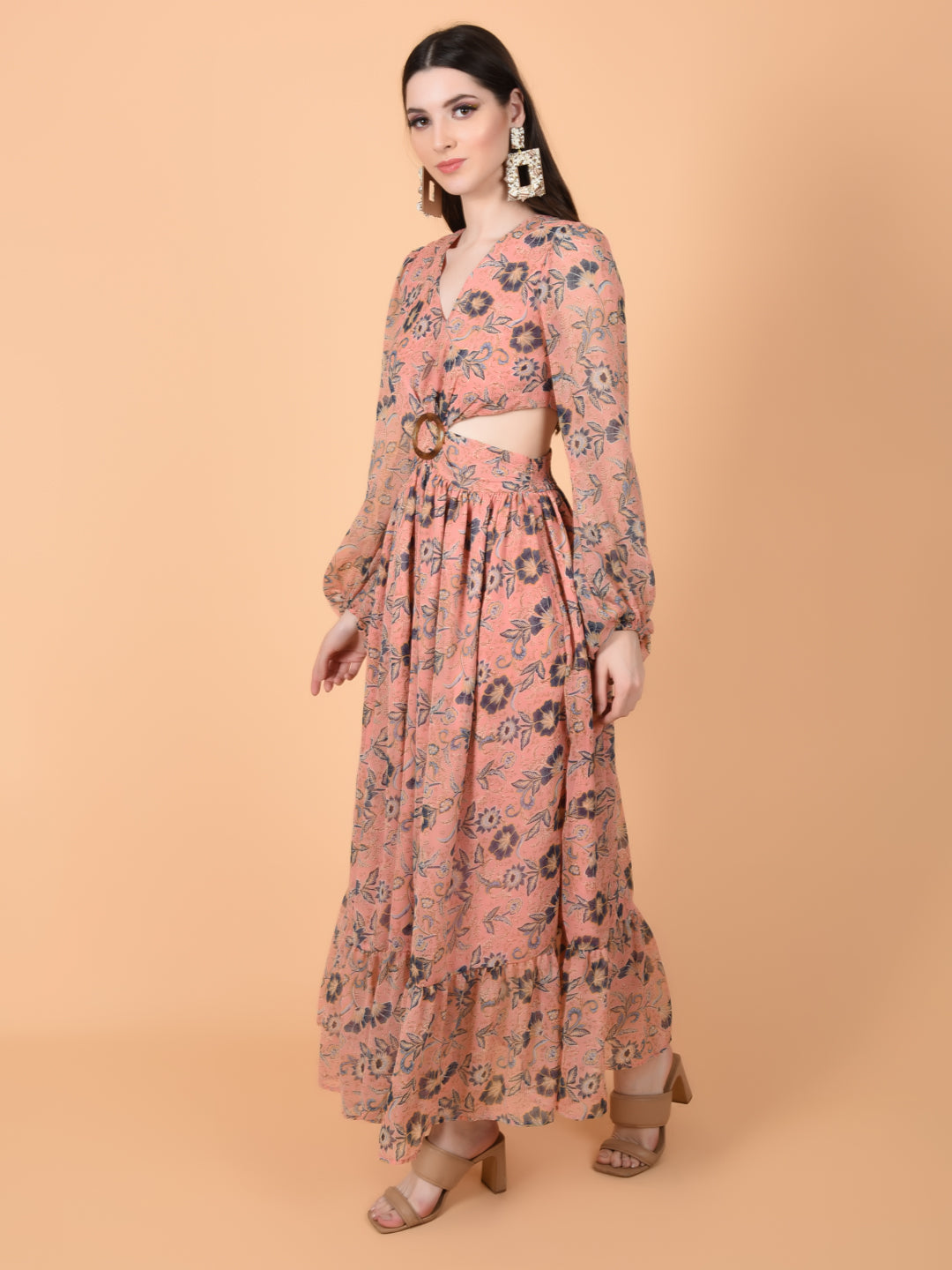 Flawless Women Pink Printed Cut Out Dress | MONICA Being Flawless