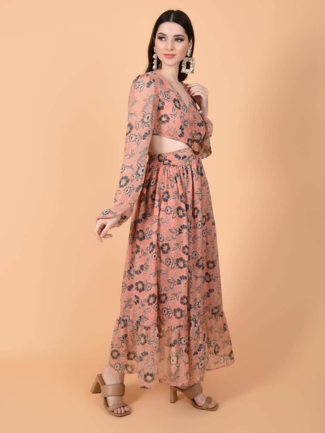 Flawless Women Pink Printed Cut Out Dress | MONICA Being Flawless