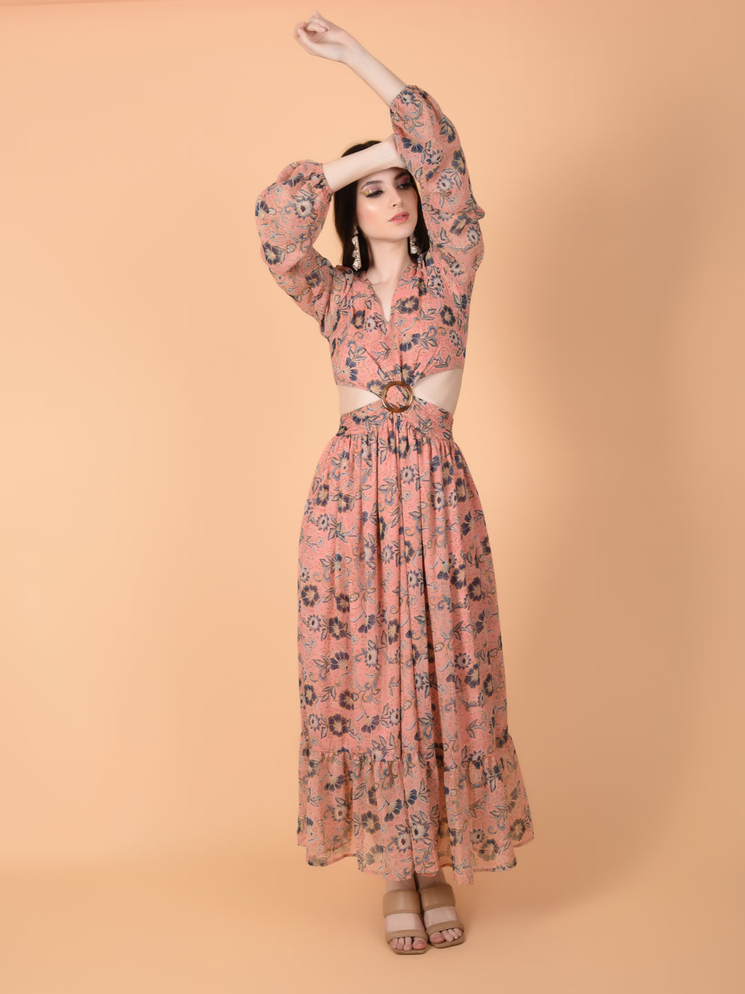 Flawless Women Pink Printed Cut Out Dress | MONICA Being Flawless
