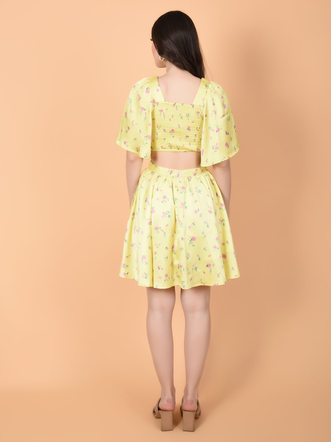 Yellow Print Dress in Luxurious Satin | ALAN Being Flawless