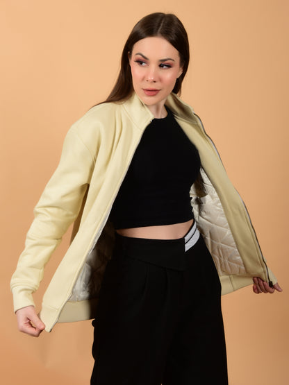 Flawless Women Trendy Beige Bomber Jacket