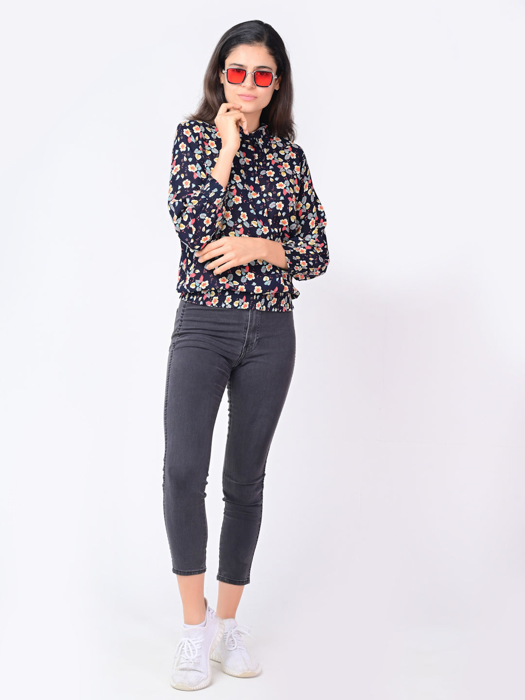 Flawless Women Floral Top via Shirt Style in Black Being Flawless