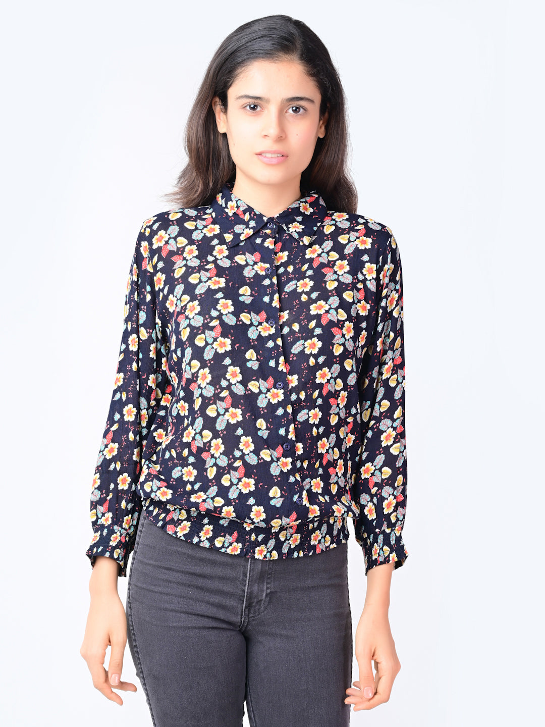 Flawless Women Floral Top via Shirt Style in Black Being Flawless