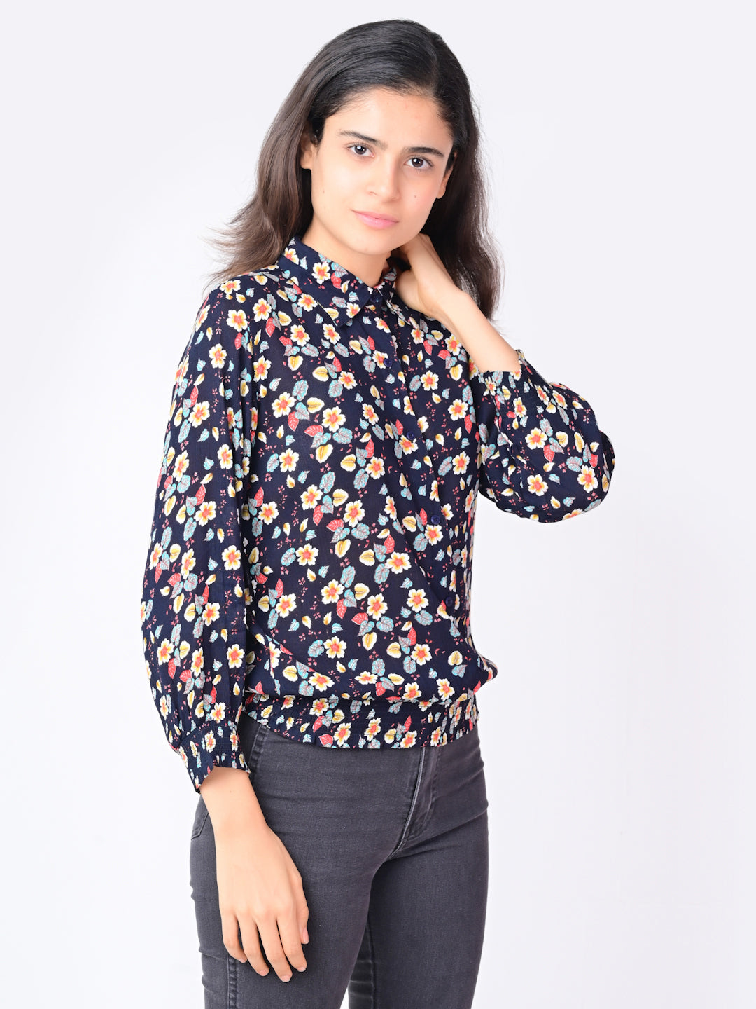 Flawless Women Floral Top via Shirt Style in Black Being Flawless