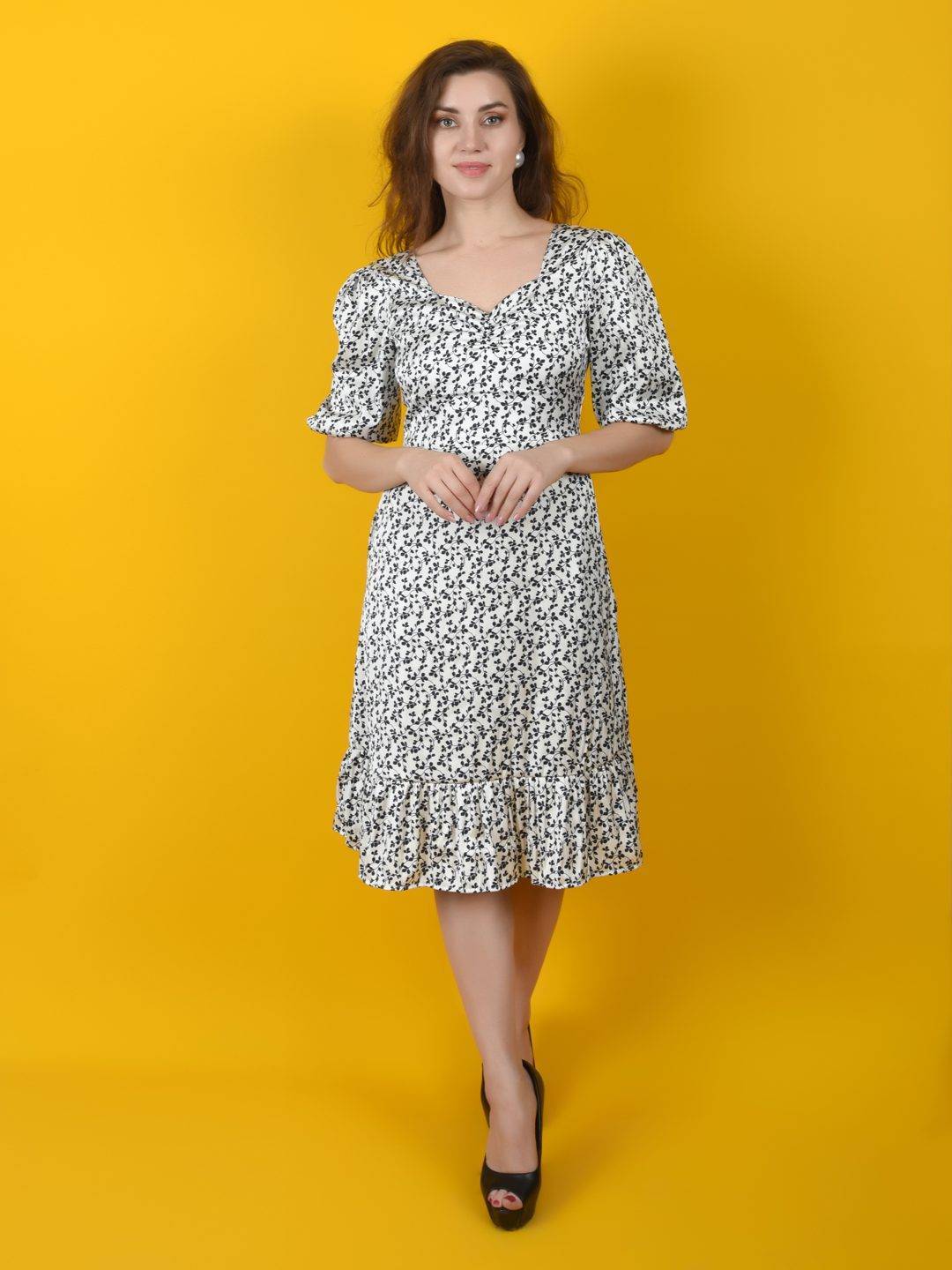 Flawless Women White Black Print Midi Dress | SANDRA