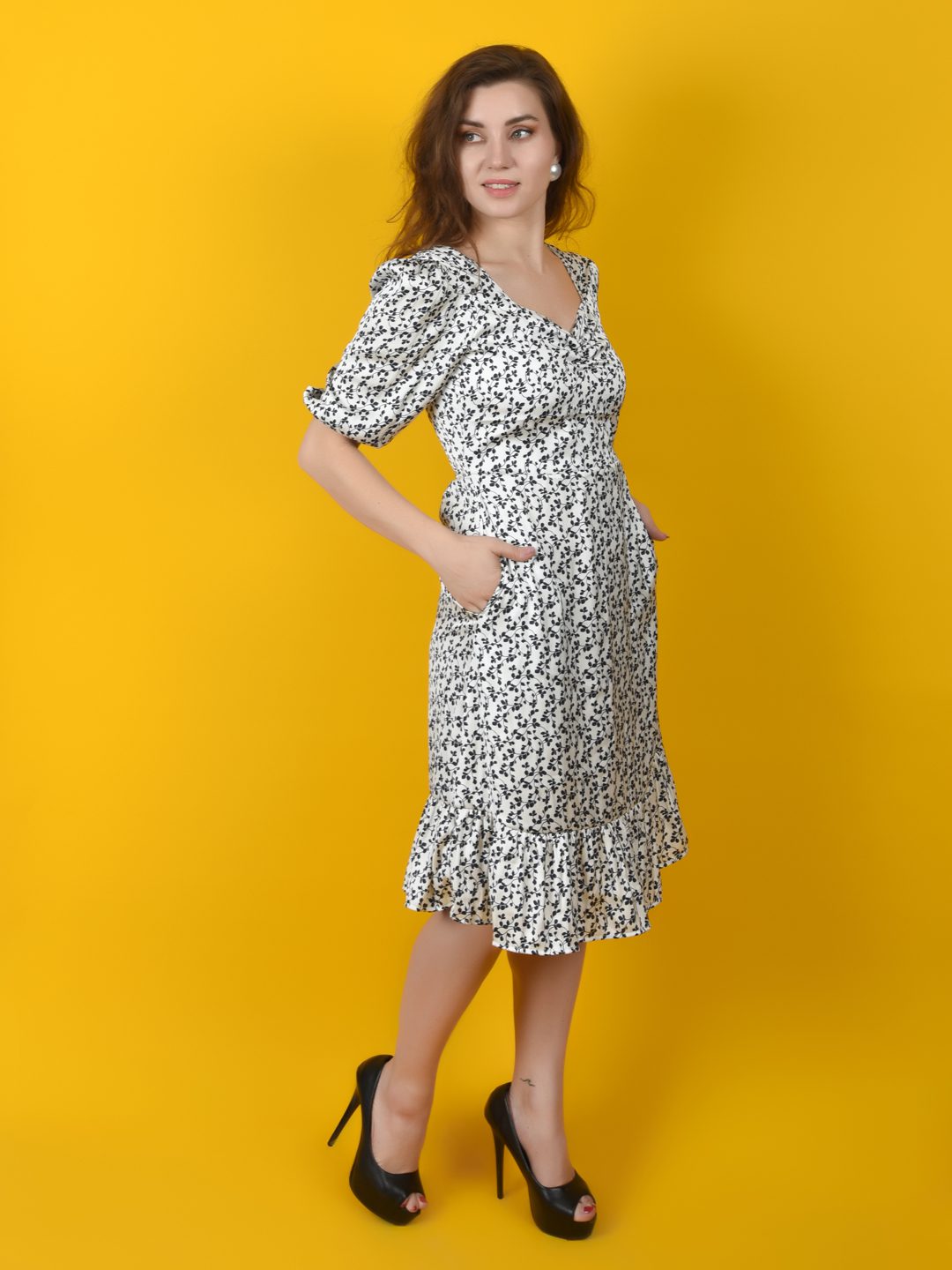 Flawless Women White Black Print Midi Dress | SANDRA