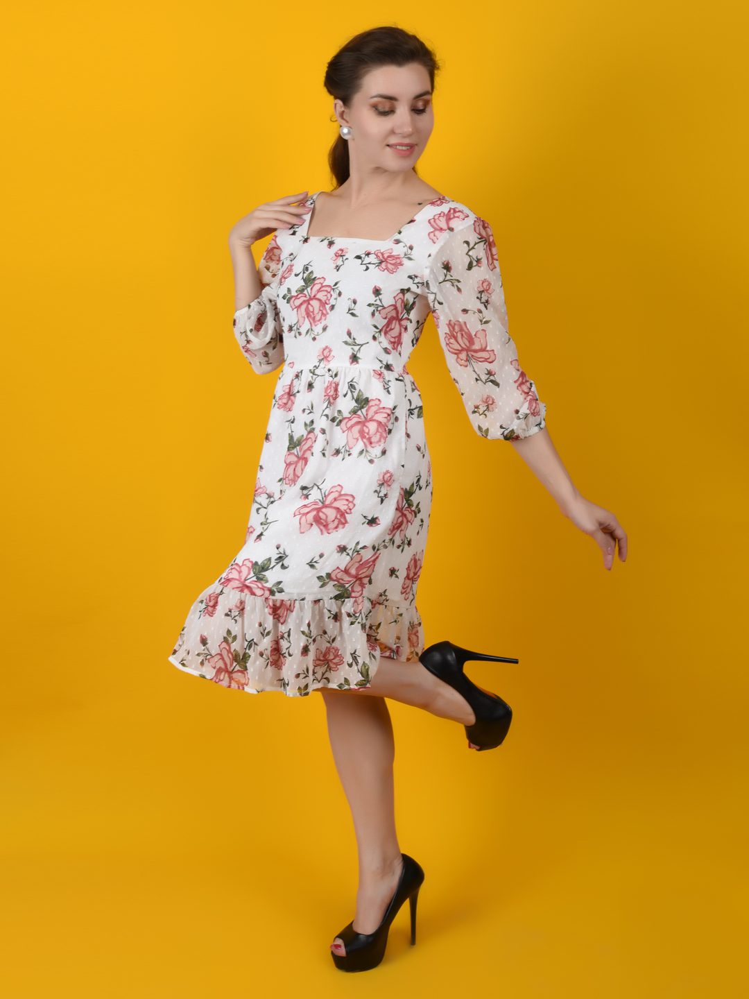 Flawless Women Rose Printed Midi Dress | LUCY