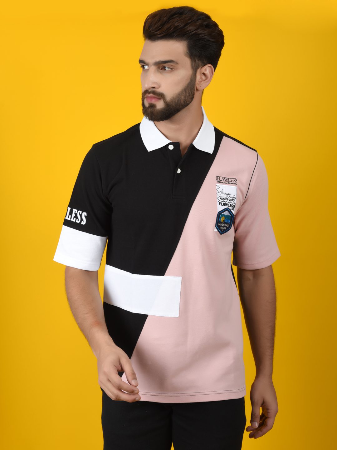 Flawless Men Pink Solid Polo Neck T-Shirt | OETA