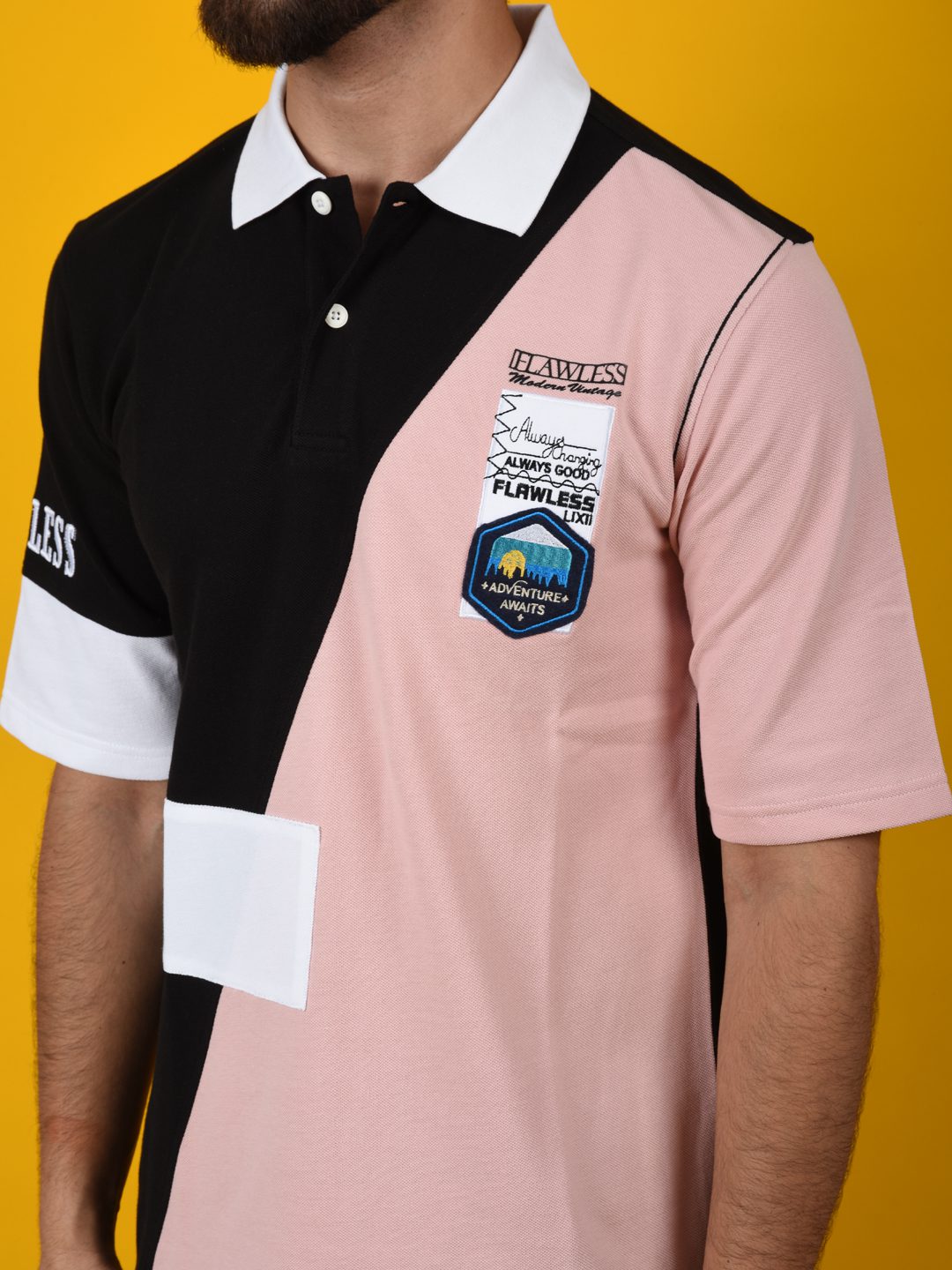 Flawless Men Pink Solid Polo Neck T-Shirt | OETA