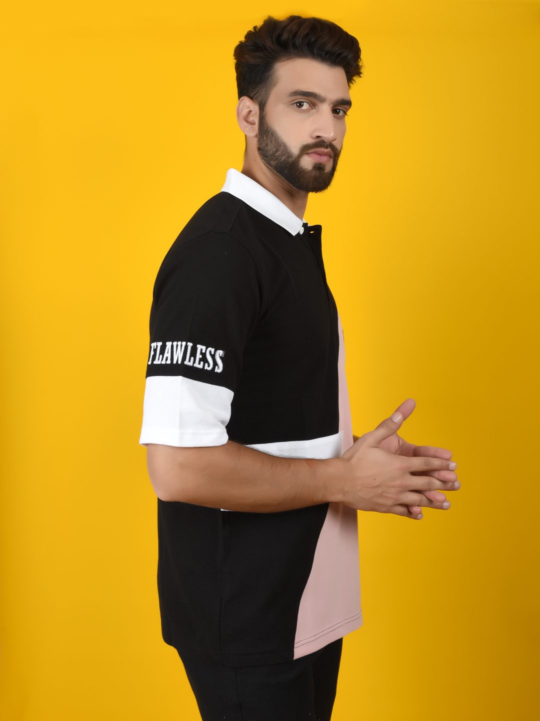 Flawless Men Pink Solid Polo Neck T-Shirt | OETA