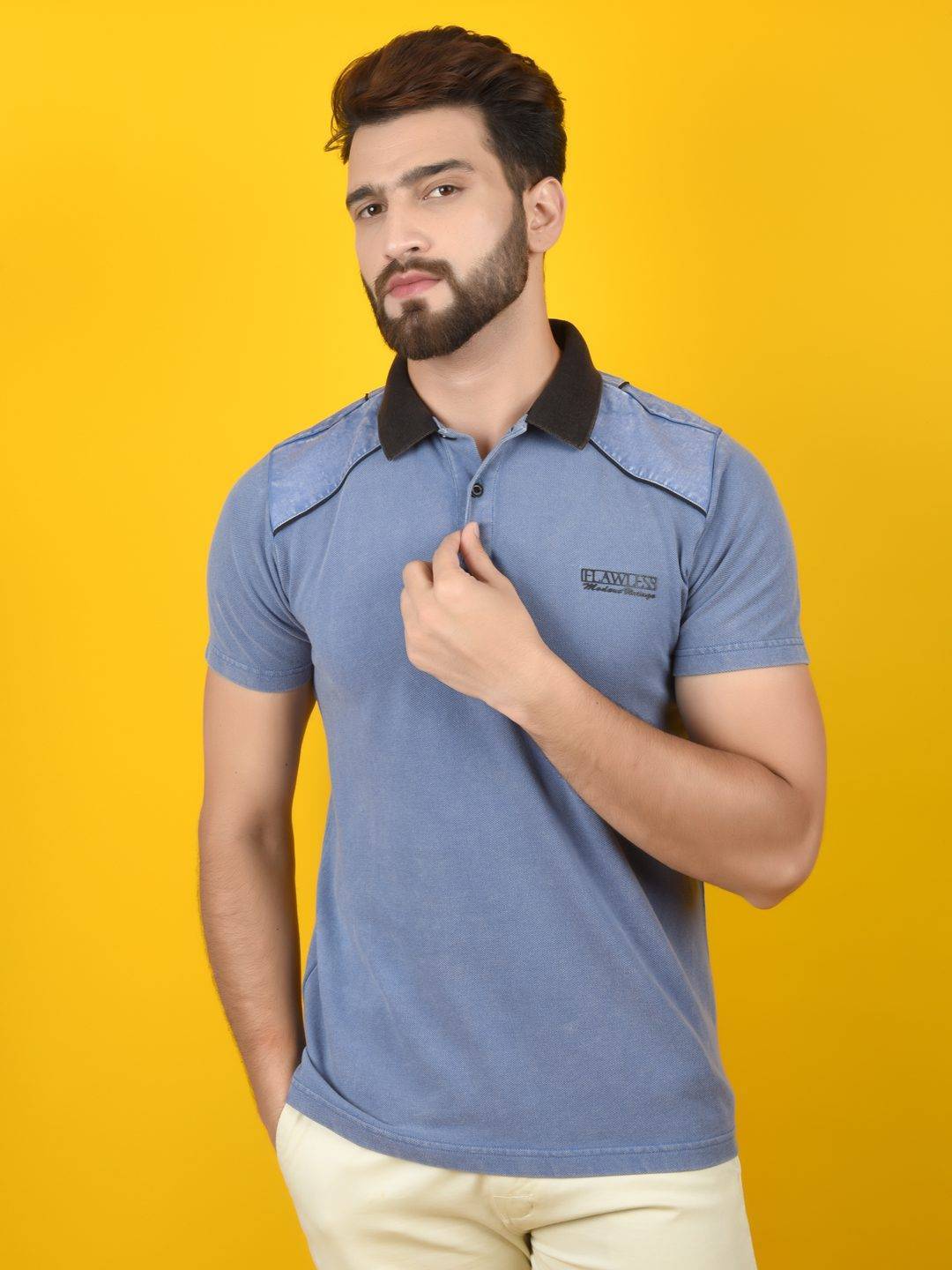 Flawless Men Blue Polo T-Shirt | 100% Cotton Pique | VINTAGE IRIS Being Flawless