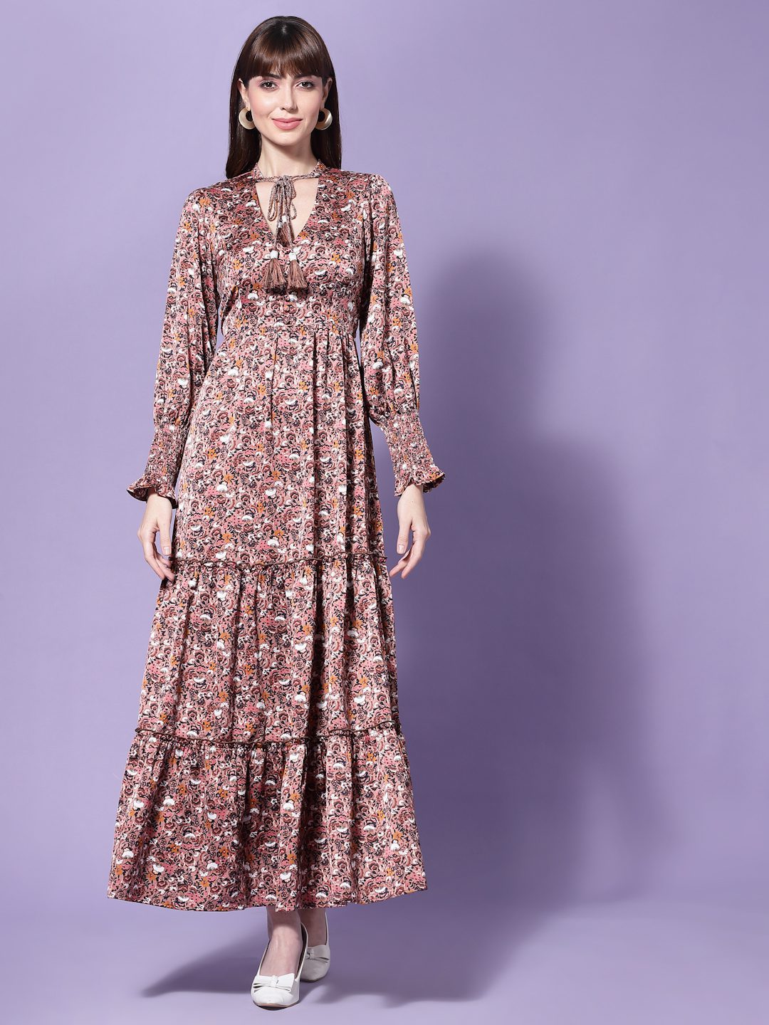 Women Floral Maxi Satin Dress-DUSK Being Flawless