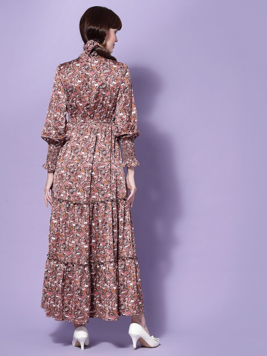 Women Floral Maxi Satin Dress-DUSK Being Flawless