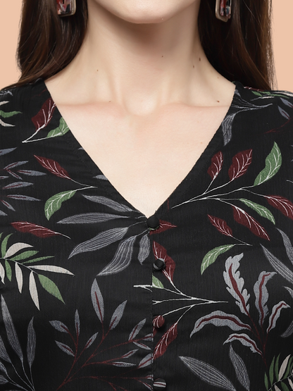 Flawless Leaf Print Flared Midi Dress For Women | TULIP Being Flawless