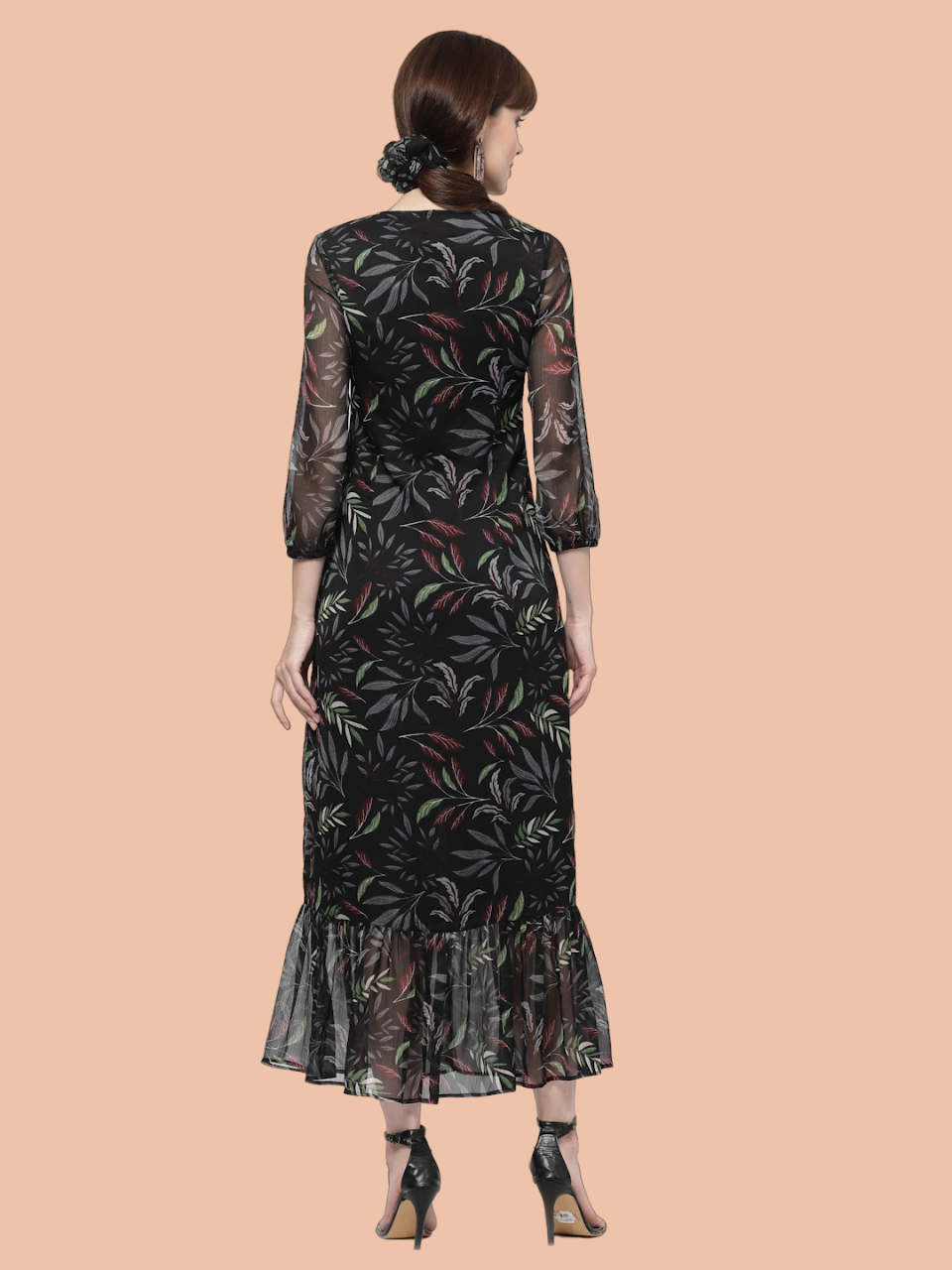 Flawless Leaf Print Flared Midi Dress For Women | TULIP Being Flawless